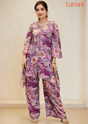 Purple Chinnon Embroidered Co-Ord Set