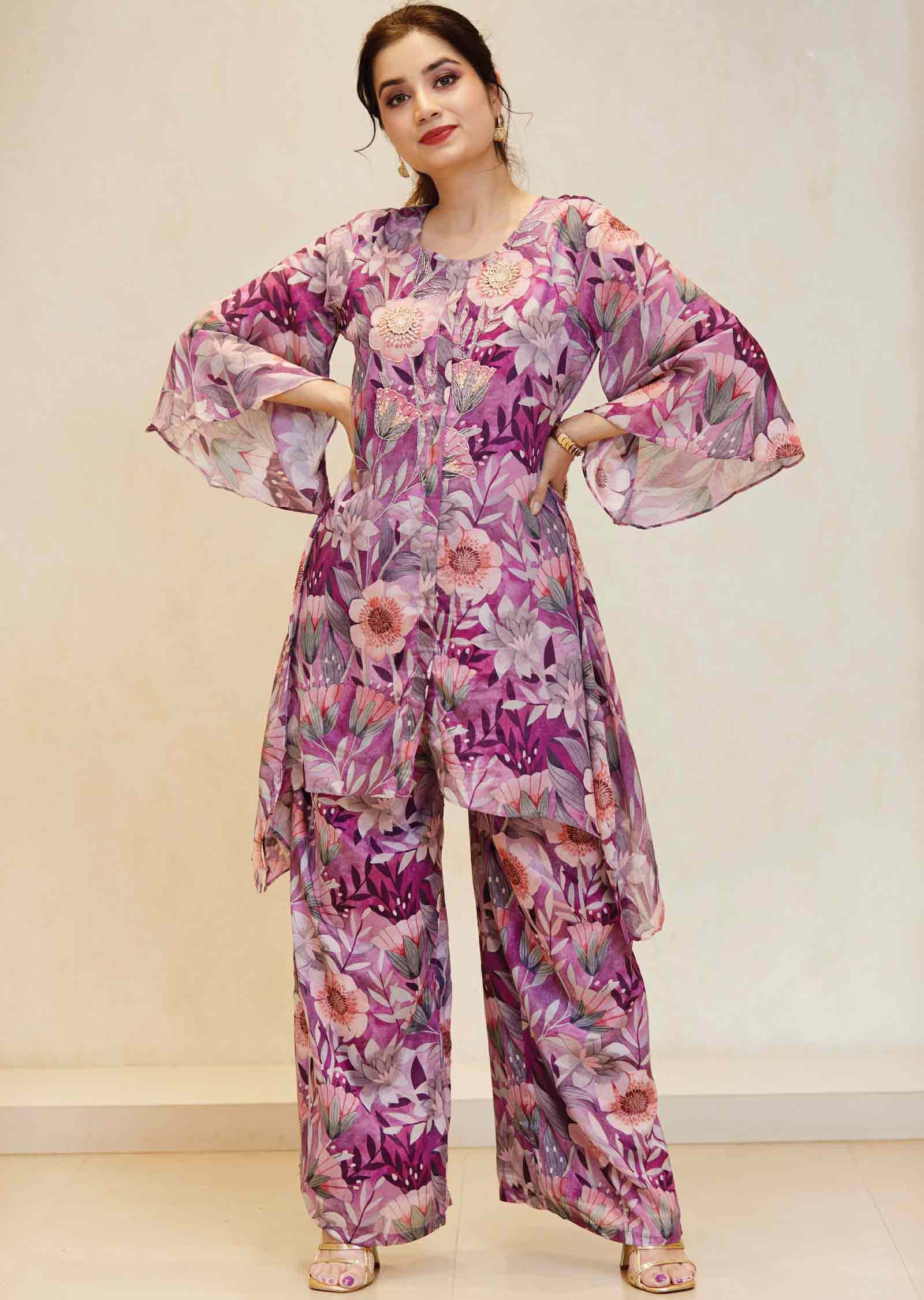 Purple Chinnon Embroidered Co-Ord Set