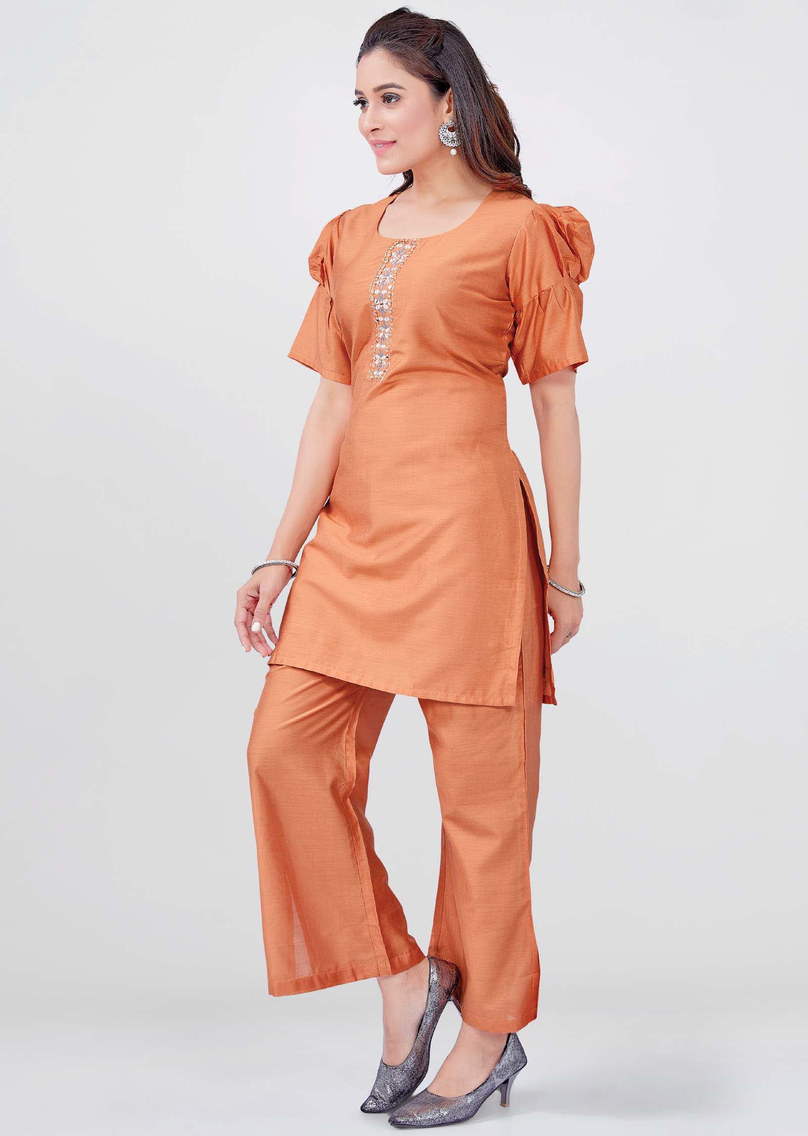 Orange Chanderi Co-Ord Set