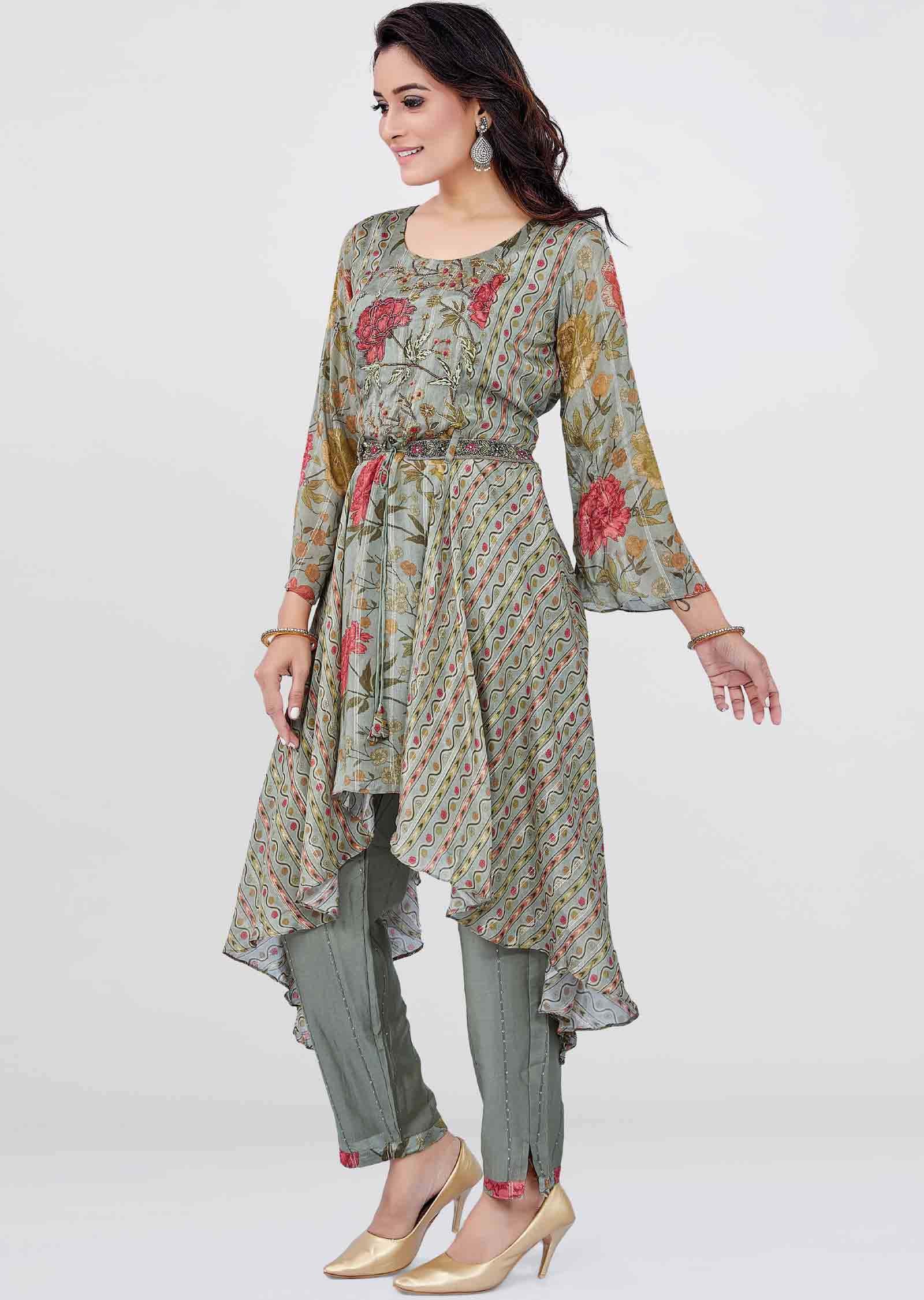 Mehandi Green Chinnon Printed Co-Ord Set