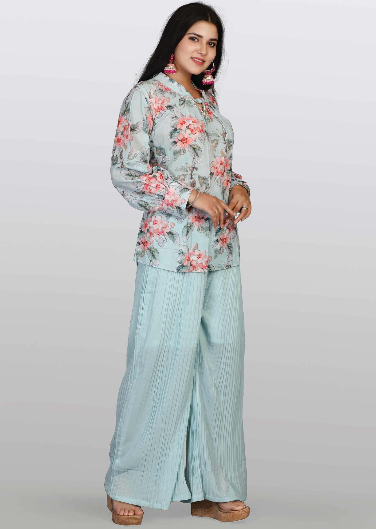 Sea Green Georgette Embroidered Co-Ord Set