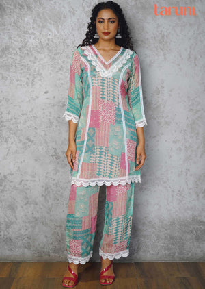 Sea Green & Pink Chinnon Printed Co-Ord Set