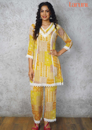 Yellow Chinnon Printed Co-Ord Set