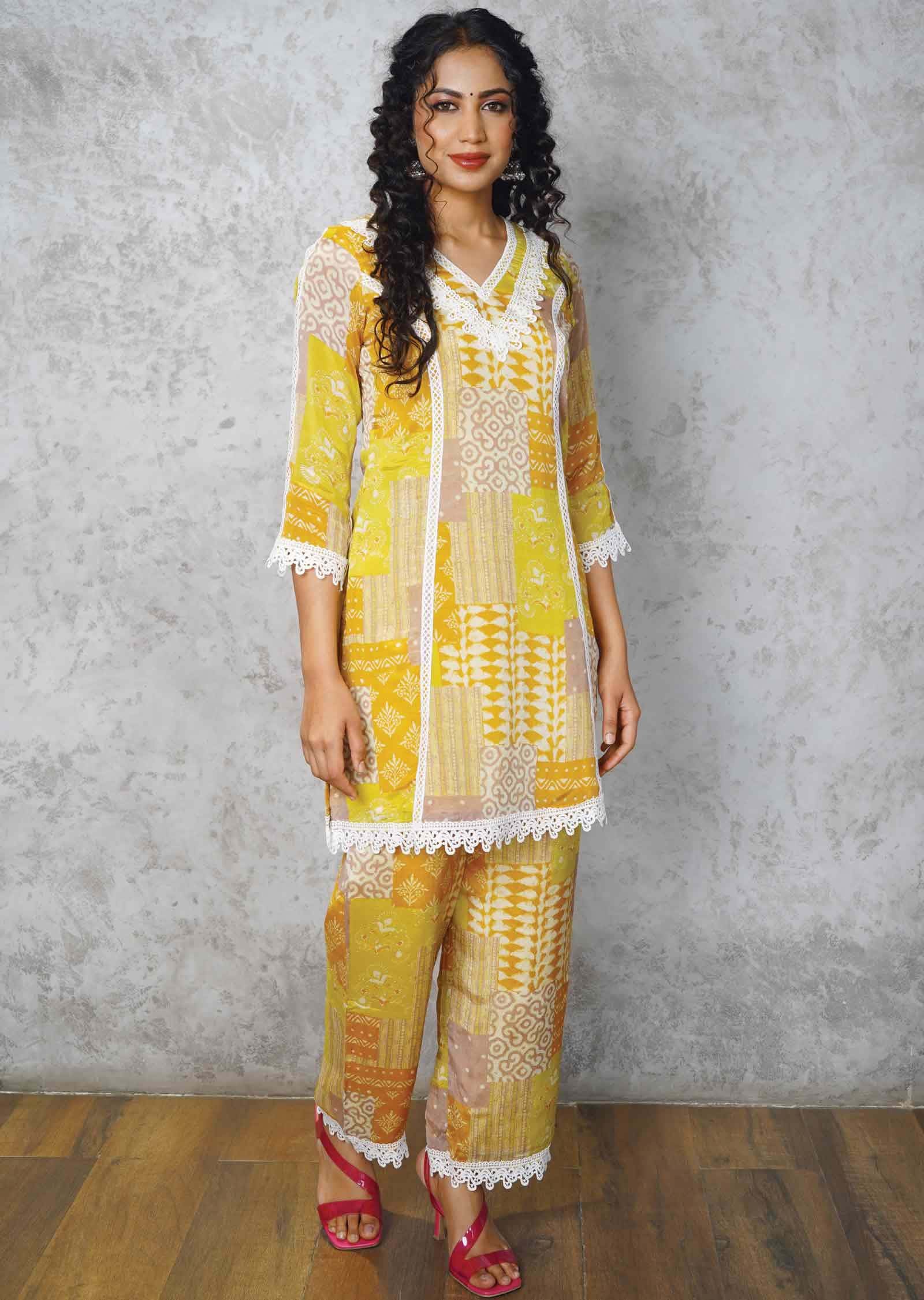 Yellow Chinnon Printed Co-Ord Set