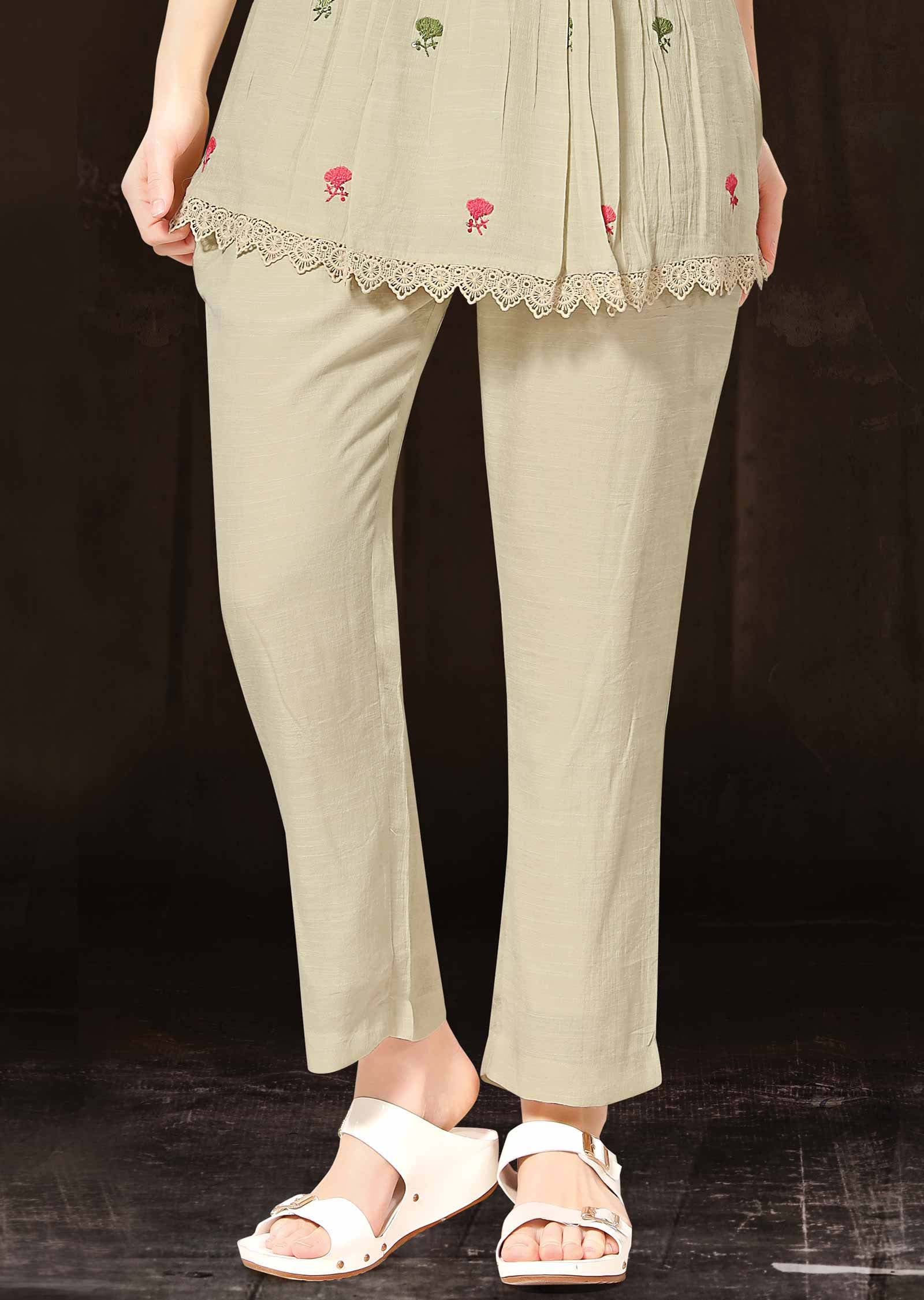 Dusty Beige Linen Georgette Resham Work Co-Ord Set