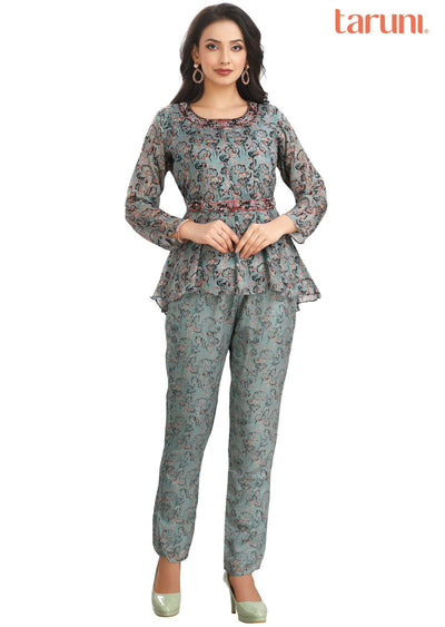 Dusty Blue Chinnon Embroidered Co-Ord Set