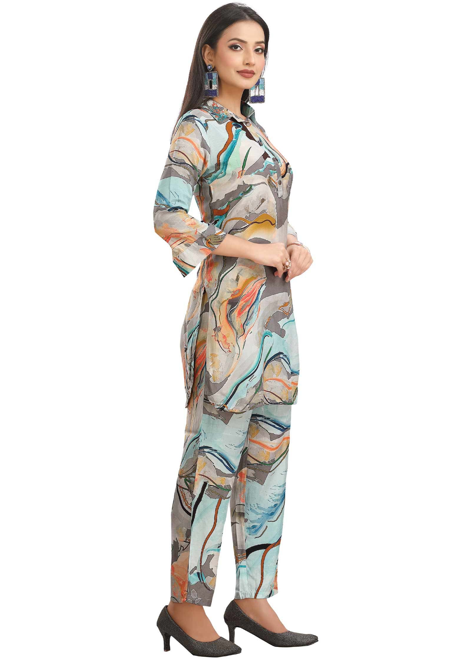 Multi color Muslin Printed Co-Ord Set