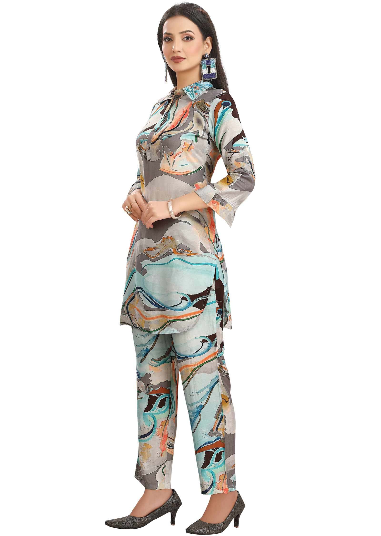 Multi color Muslin Printed Co-Ord Set