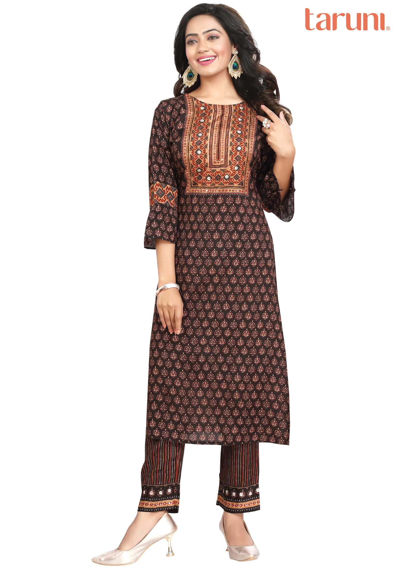 Brown Muslin Kurti Sets