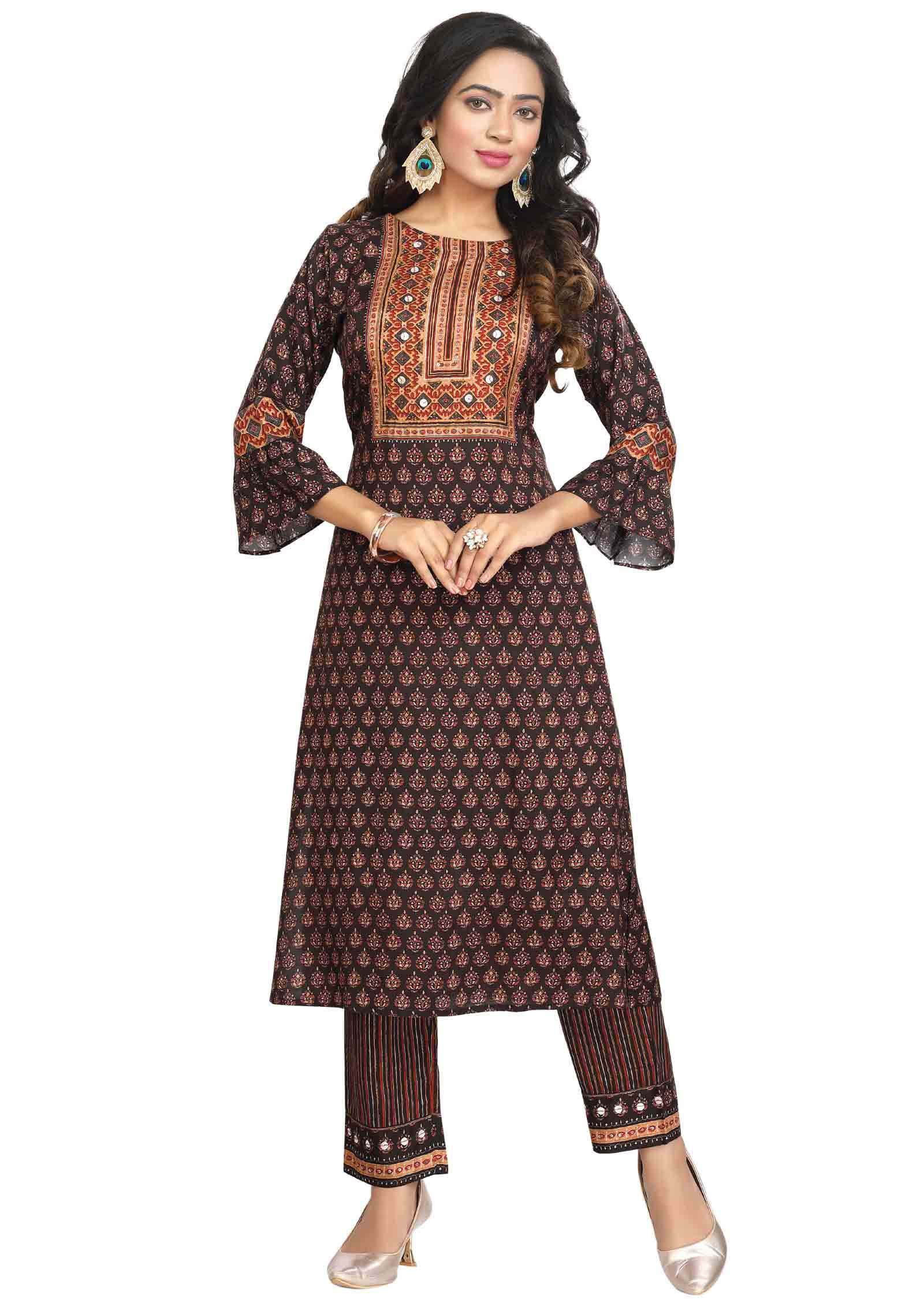 Brown Muslin Kurti Sets