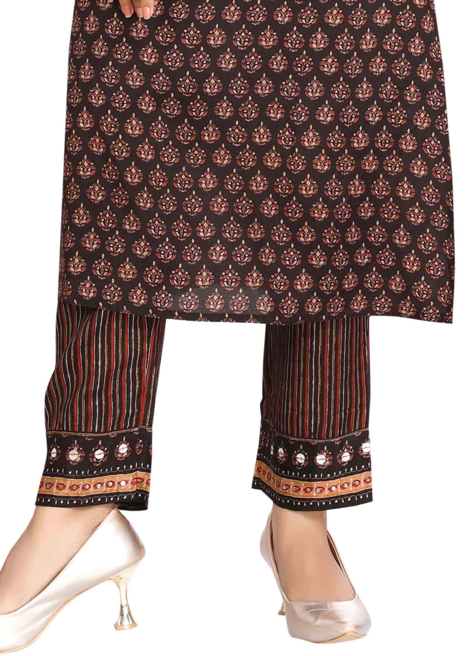 Brown Muslin Kurti Sets