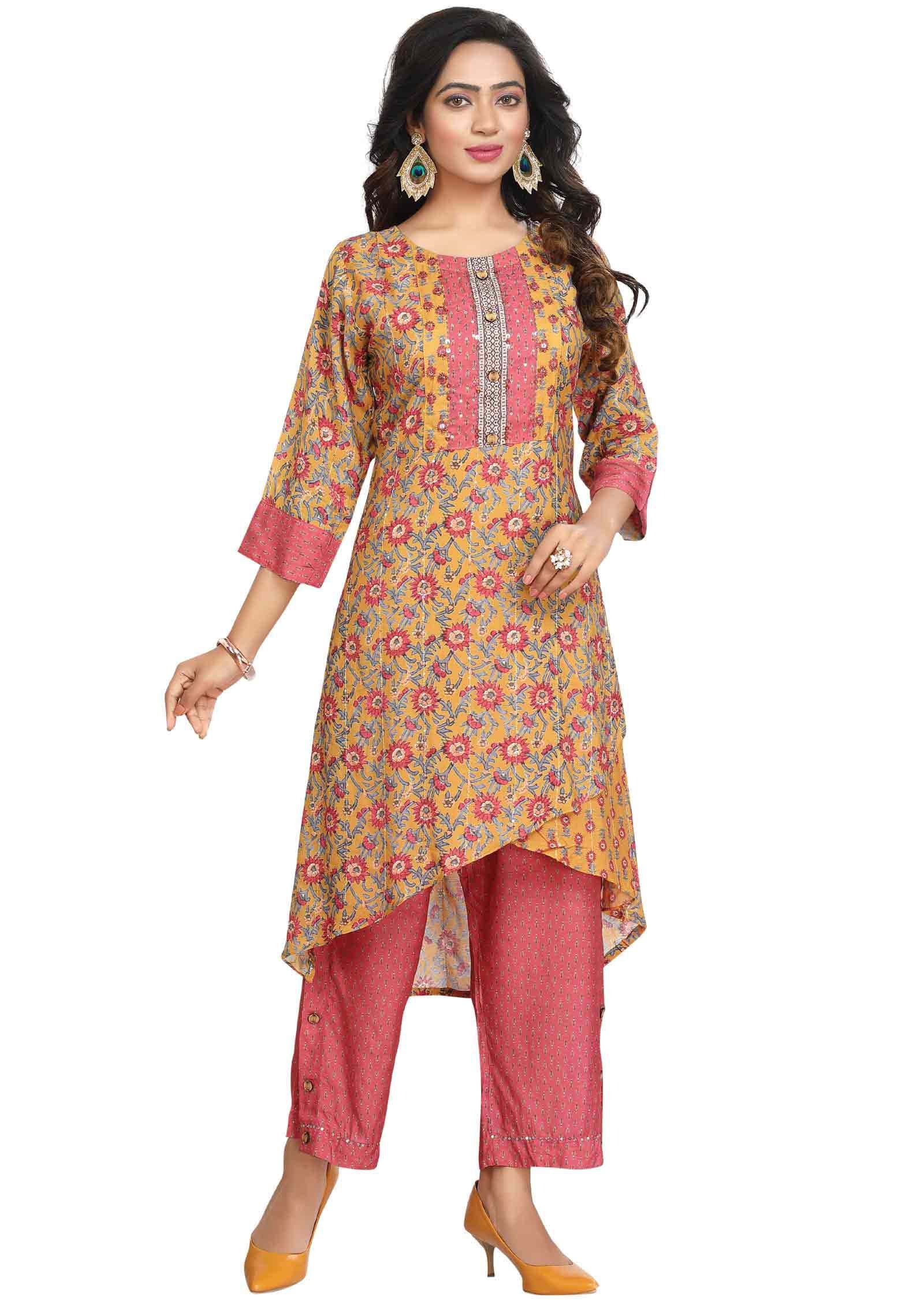 Yellow Muslin Kurti Sets