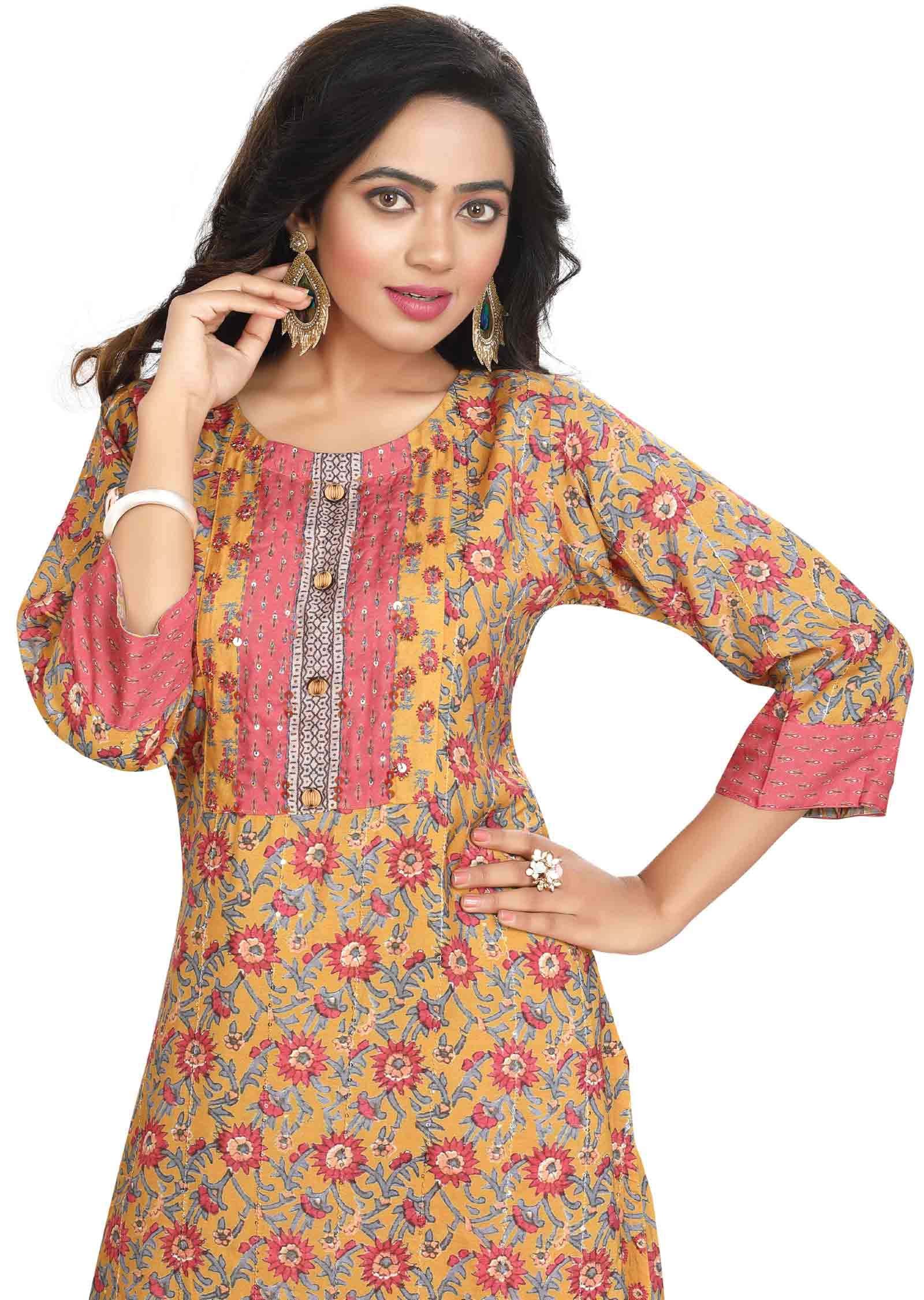 Yellow Muslin Kurti Sets