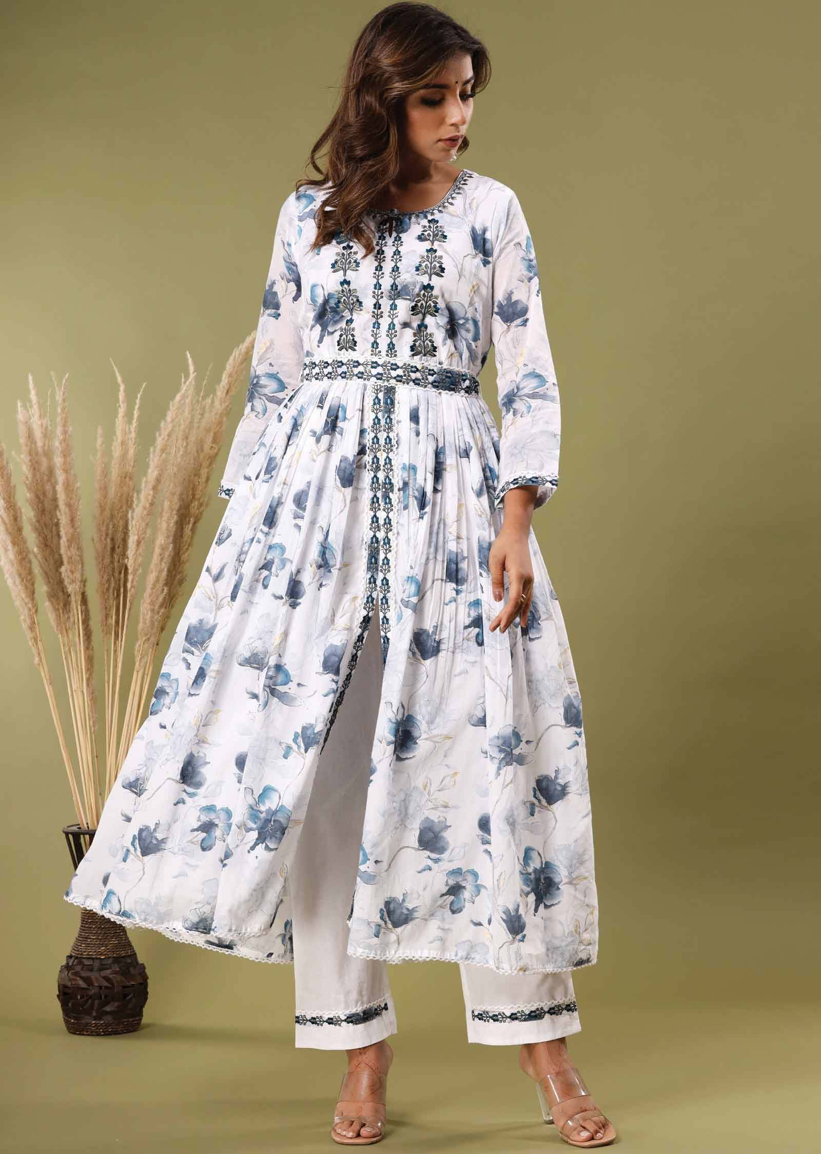 White Cotton Kurti Sets