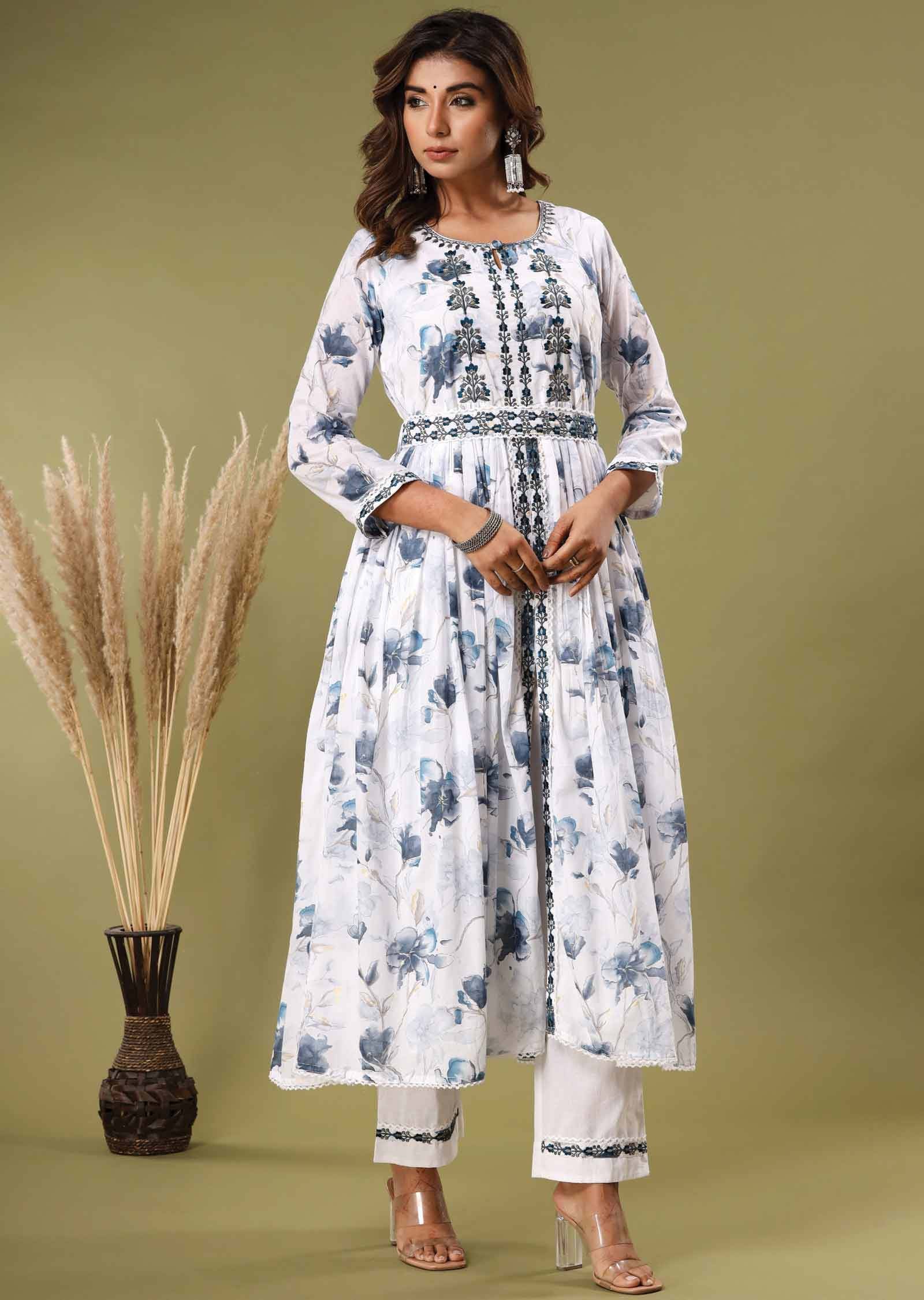 White Cotton Kurti Sets