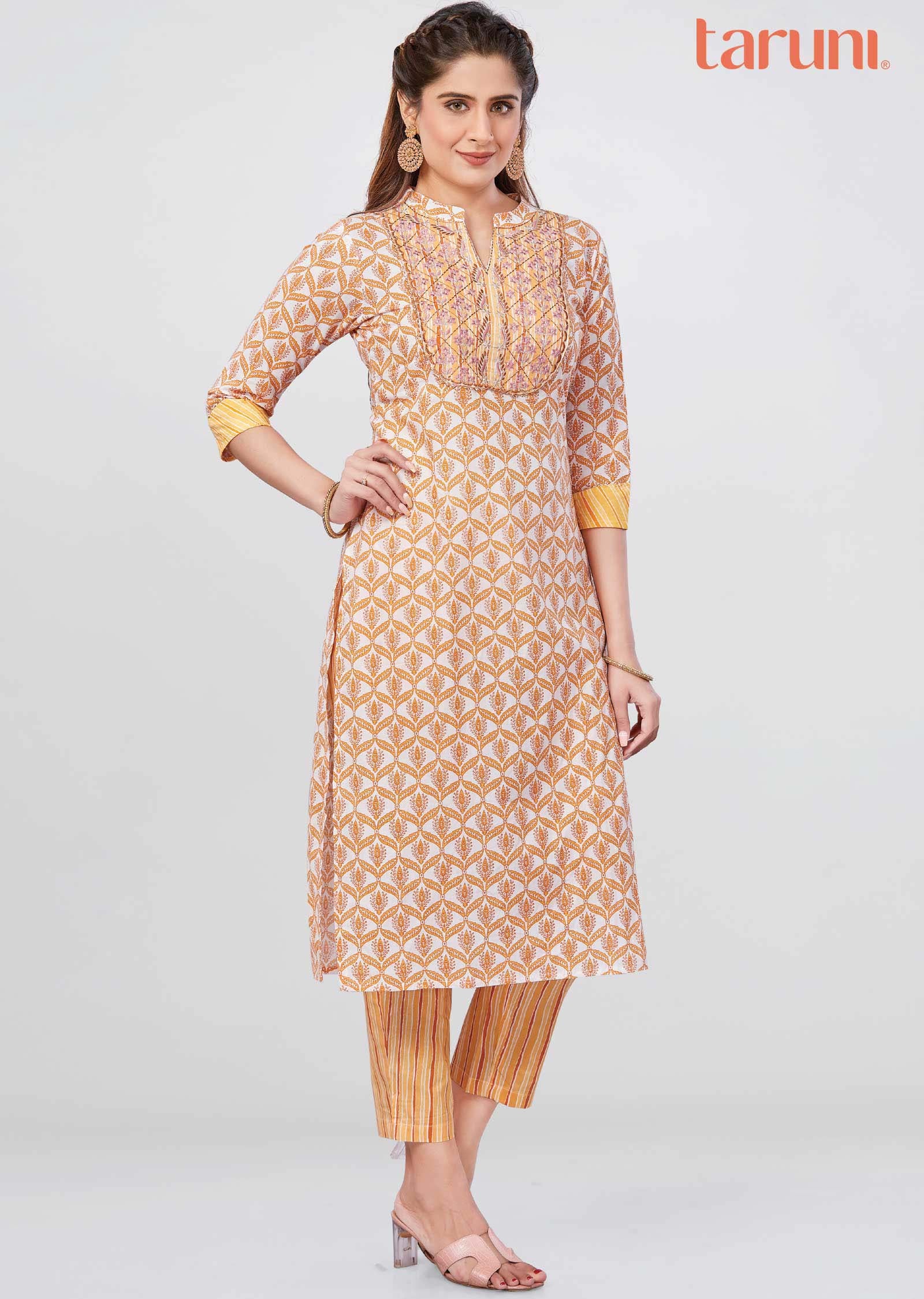 Off White Cotton Kurti Sets