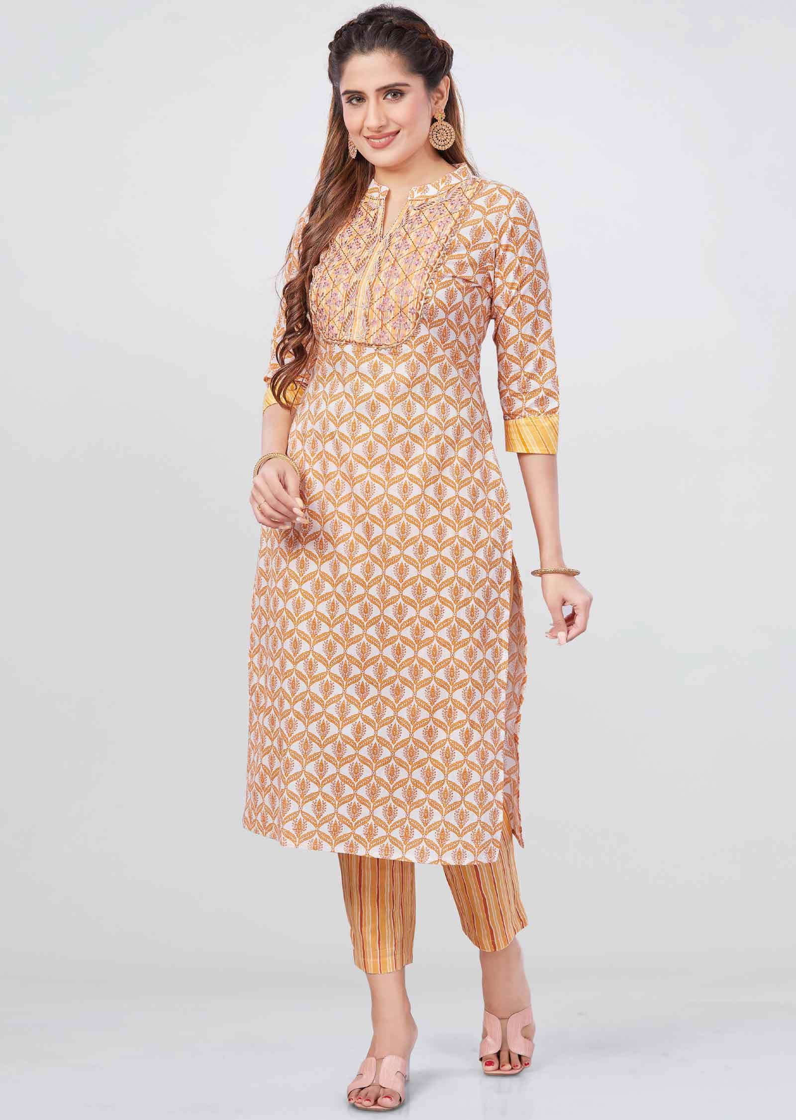 Off White Cotton Kurti Sets