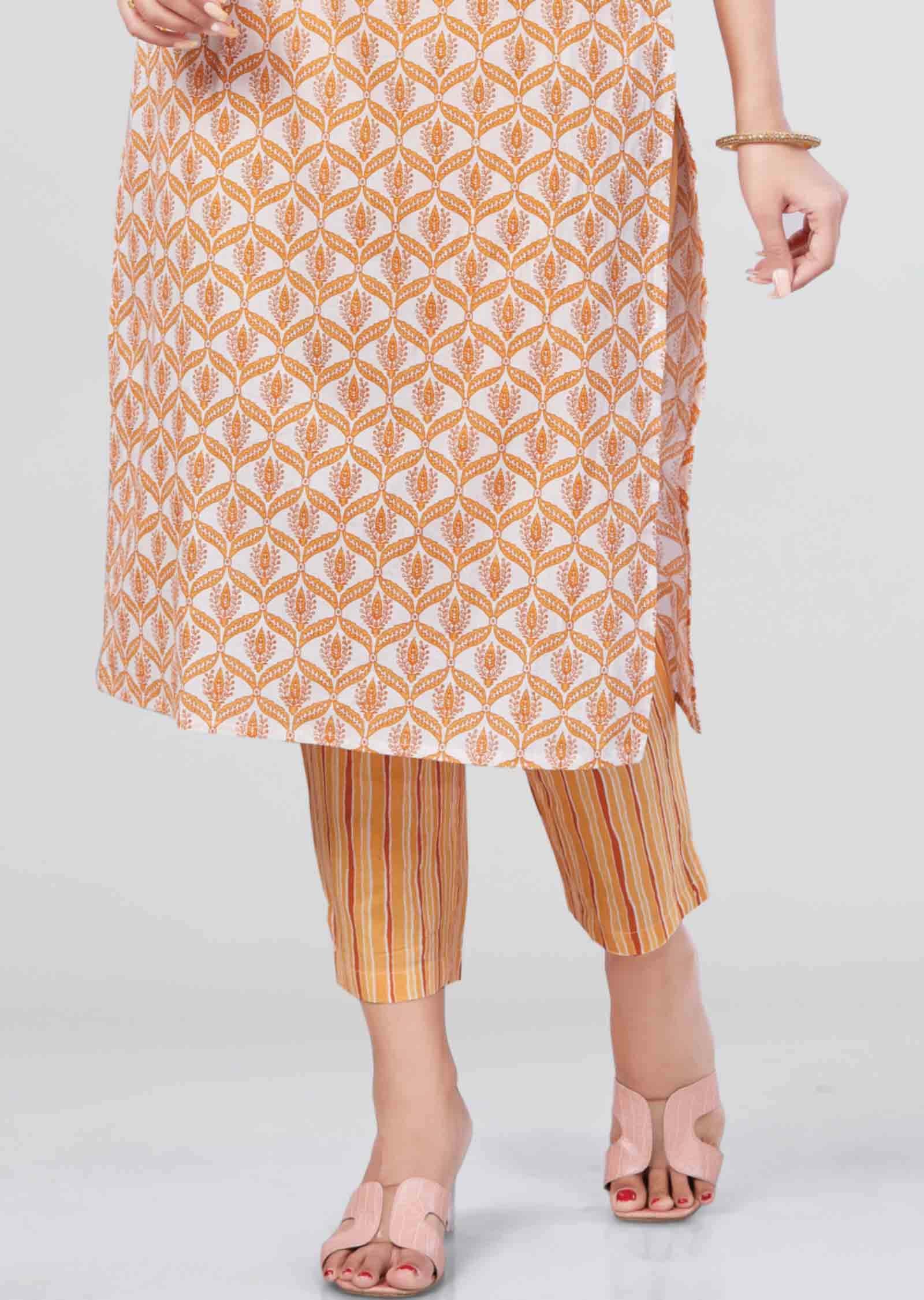 Off White Cotton Kurti Sets