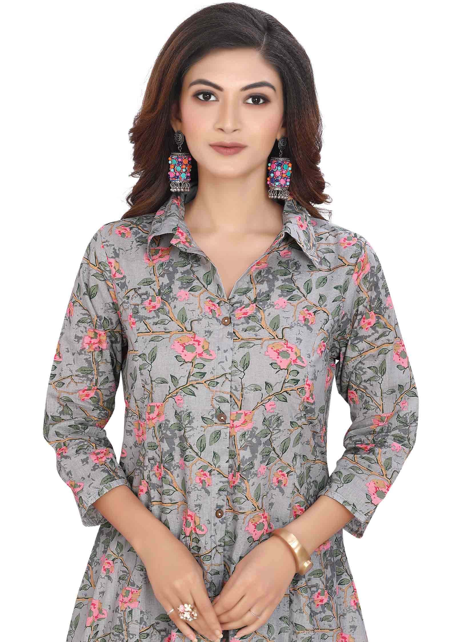 Light grey Cotton Kurti Sets