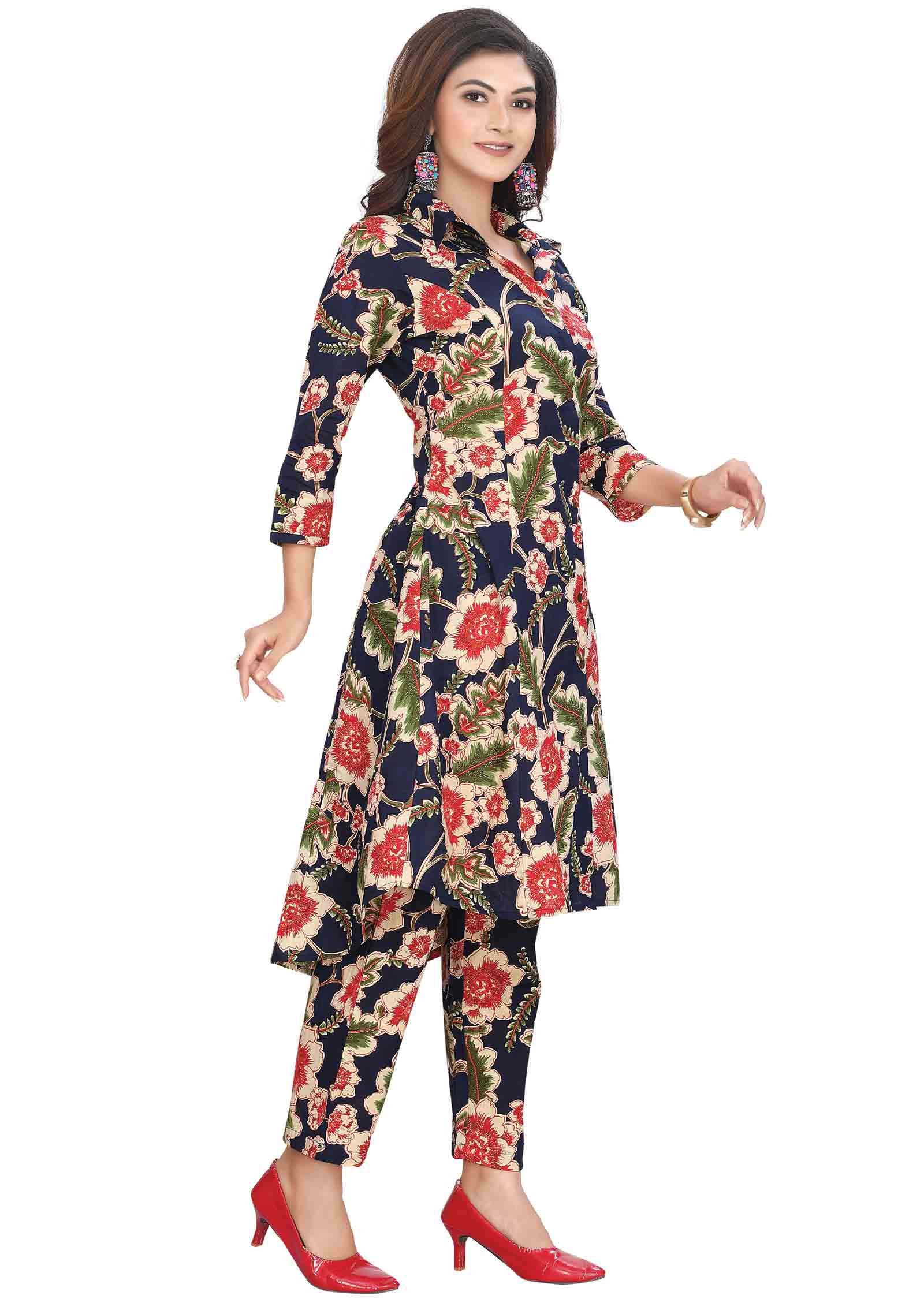 Navy blue Cotton Kurti Sets