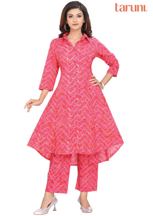 Pink & peach Cotton Printed Kurti Sets