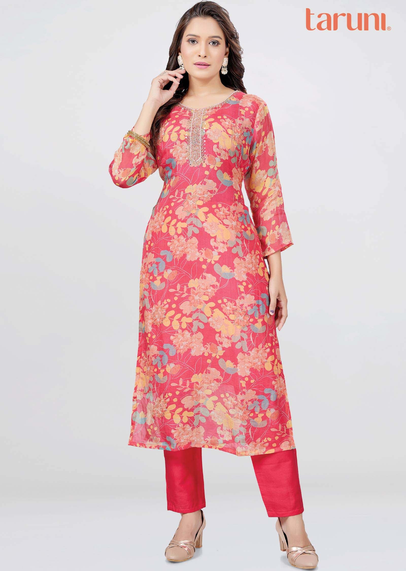 Pink Organza Zardosi & Embroidered Kurti Sets