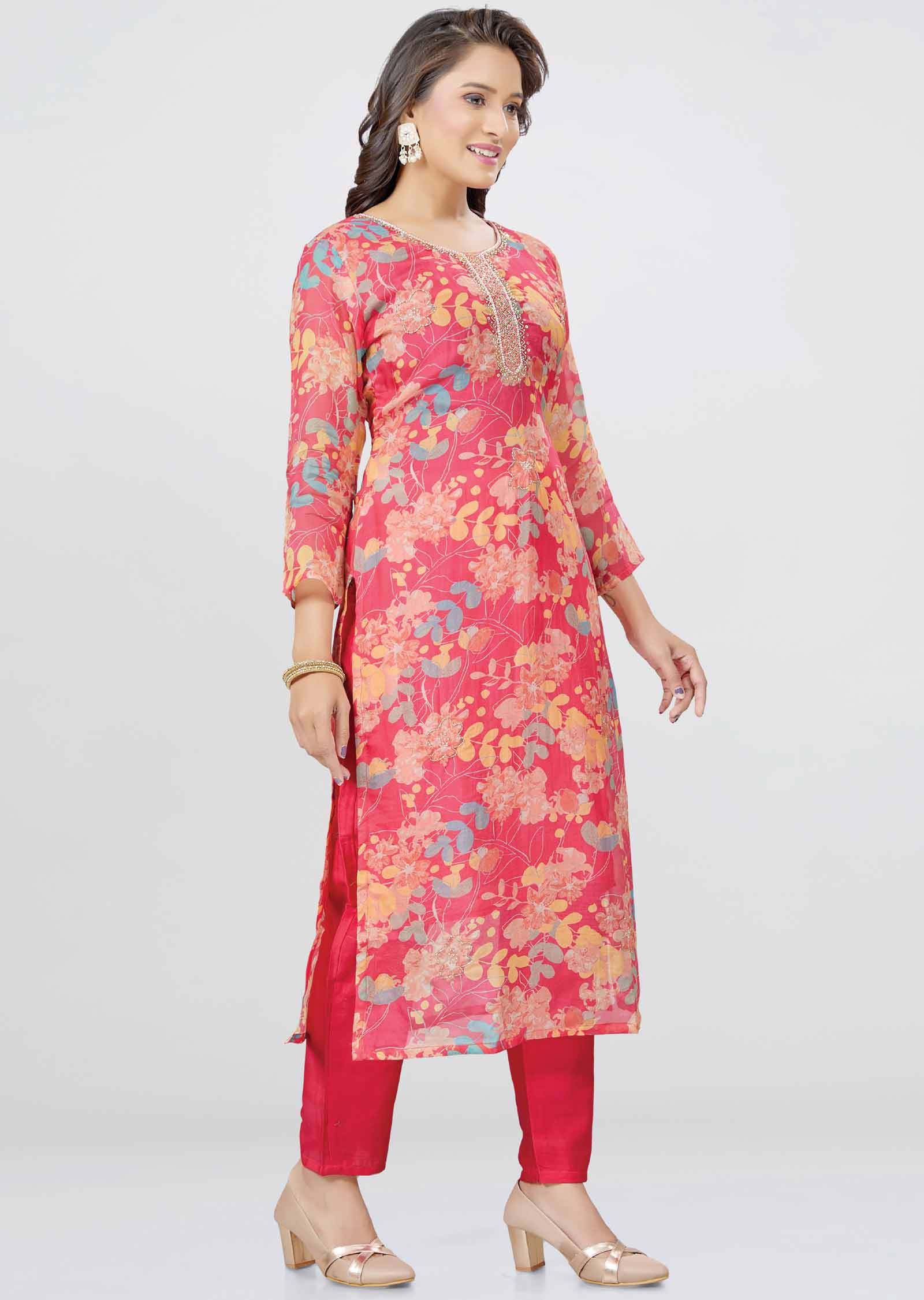 Pink Organza Zardosi & Embroidered Kurti Sets