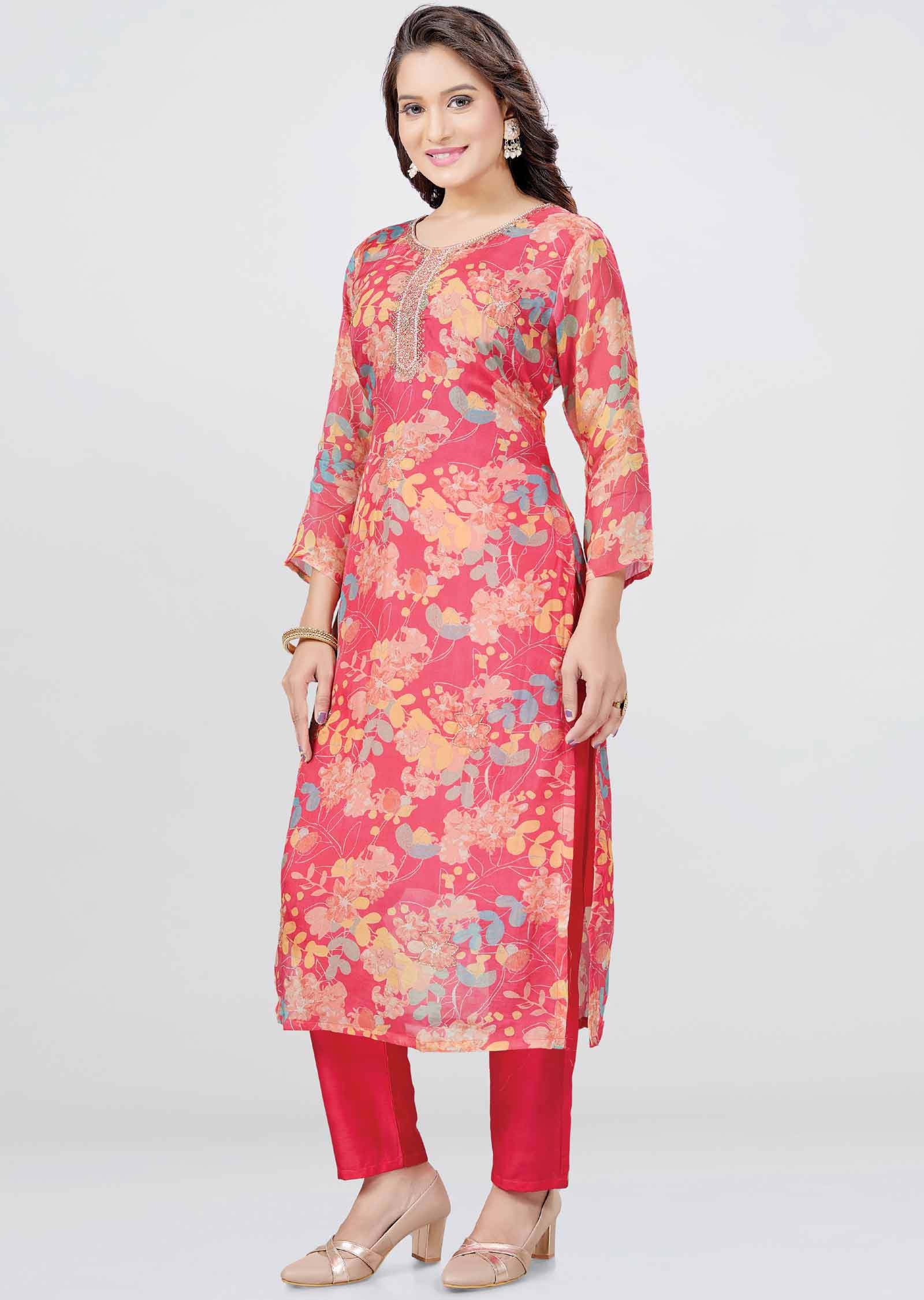 Pink Organza Zardosi & Embroidered Kurti Sets