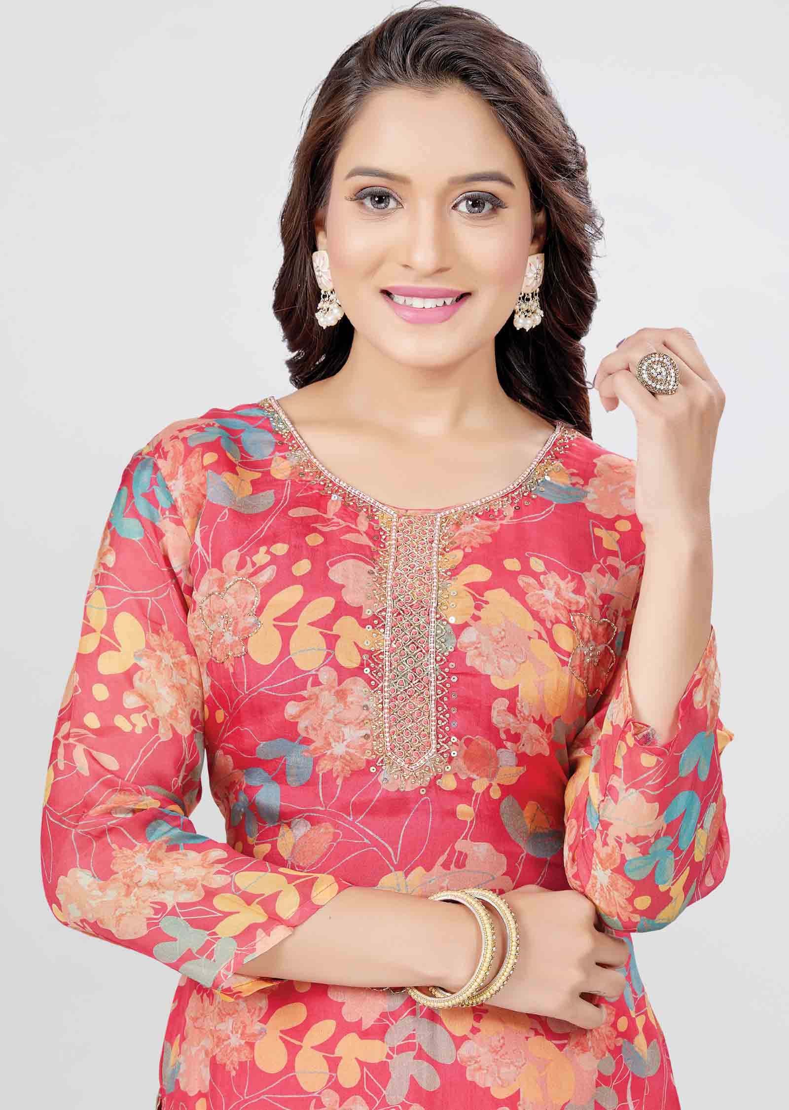 Pink Organza Zardosi & Embroidered Kurti Sets