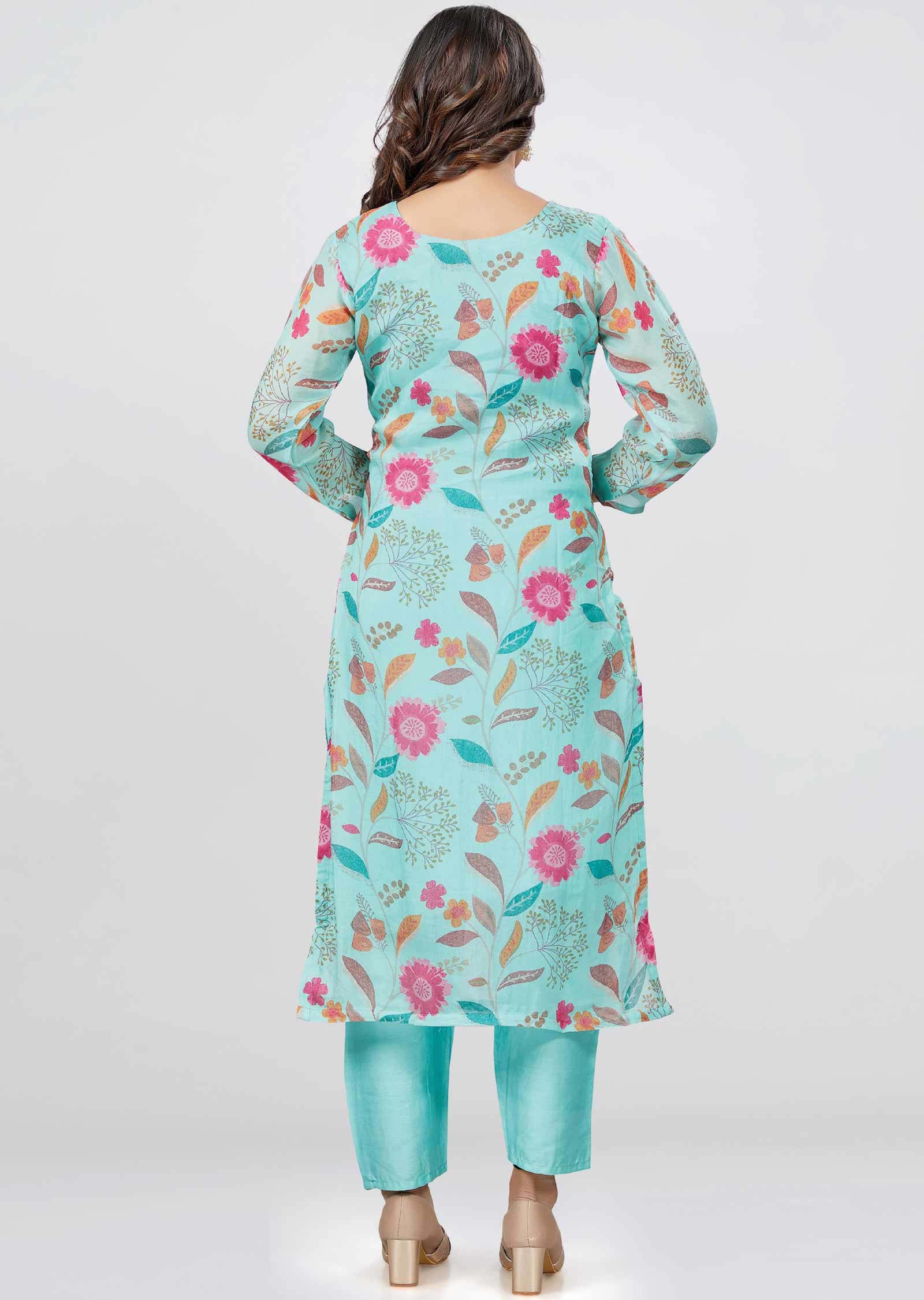 Sea Green Organza Zardosi & Embroidered Kurti Sets