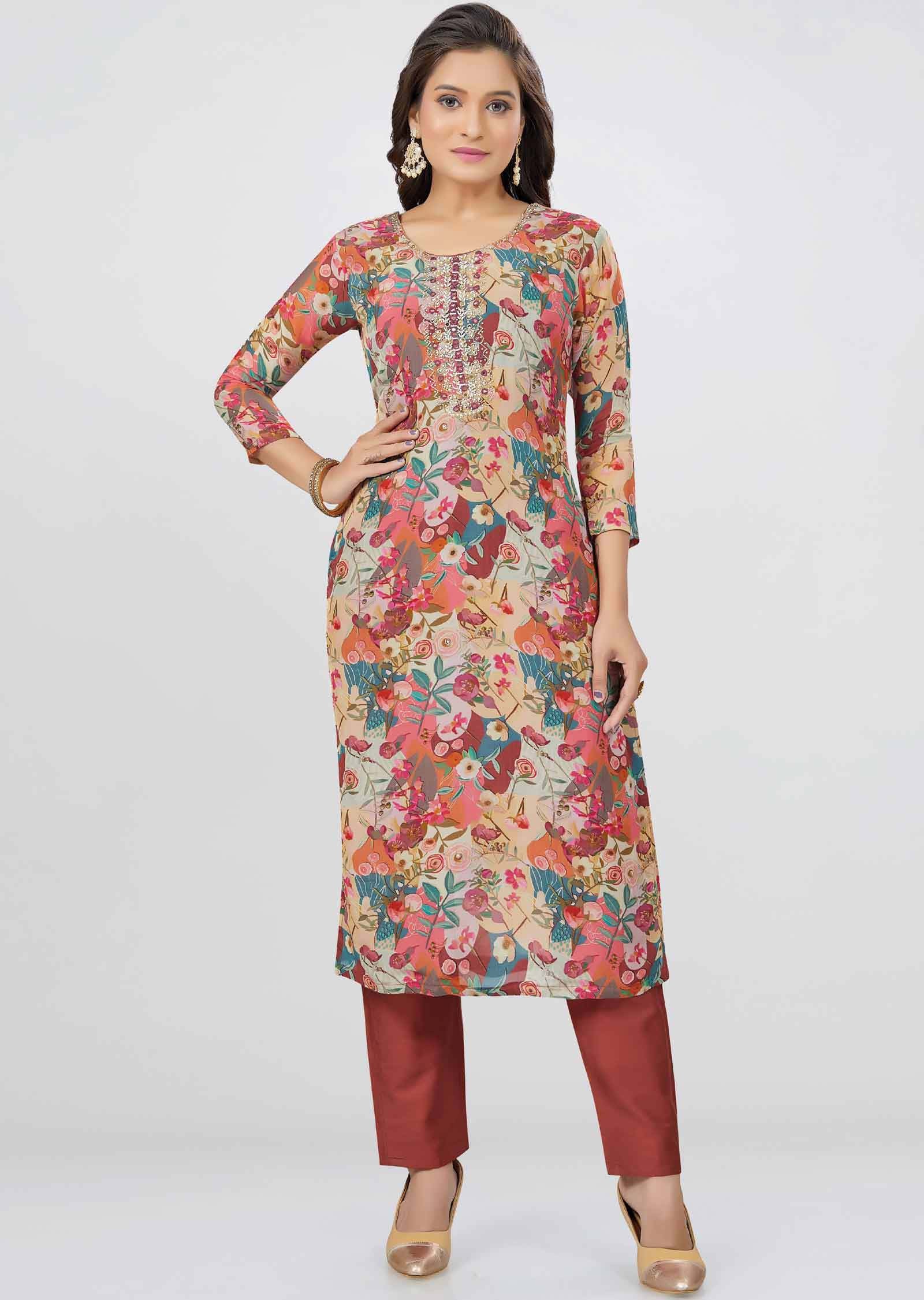 Mullti Organza Floral Printed Kurti Sets