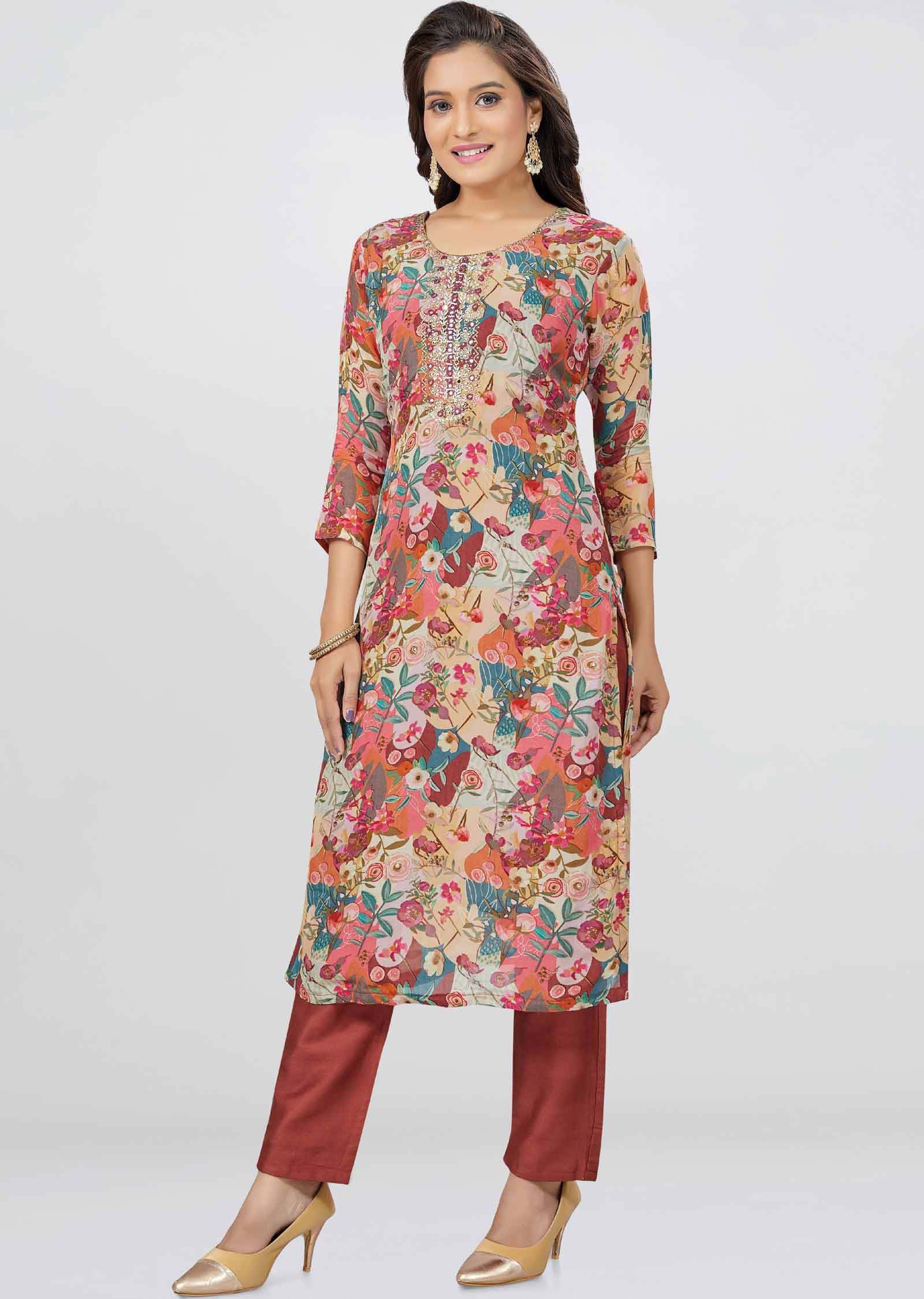 Mullti Organza Floral Printed Kurti Sets