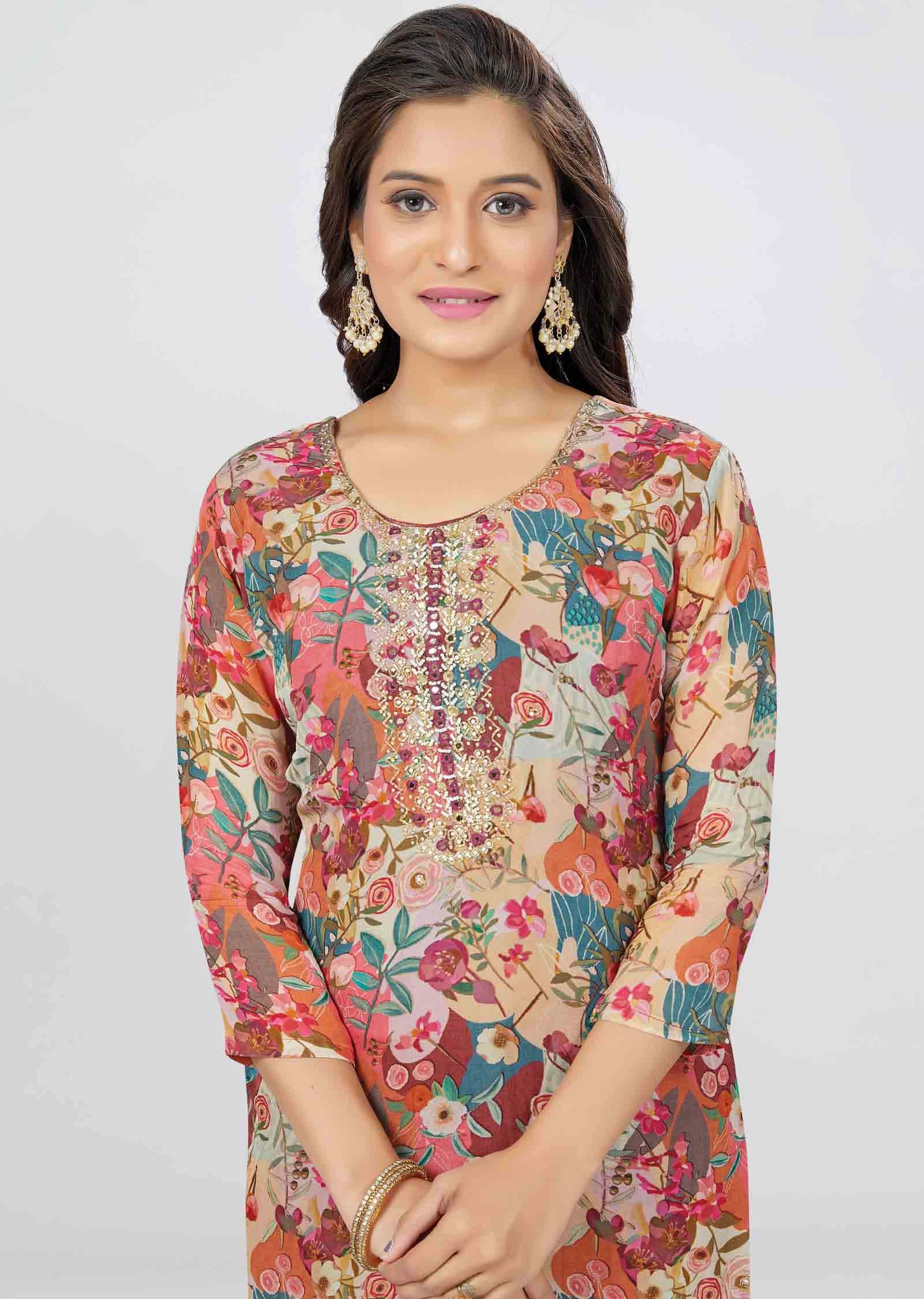 Mullti Organza Floral Printed Kurti Sets