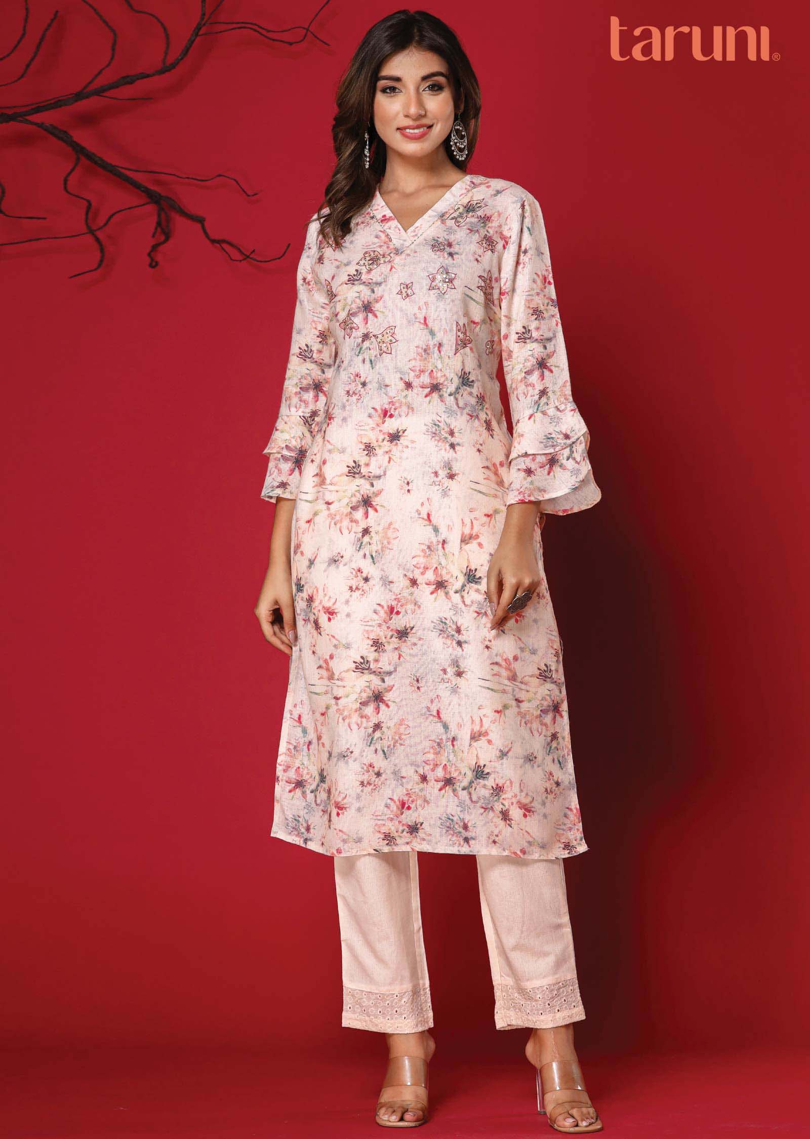 Pink Linen Cotton Kurti Sets