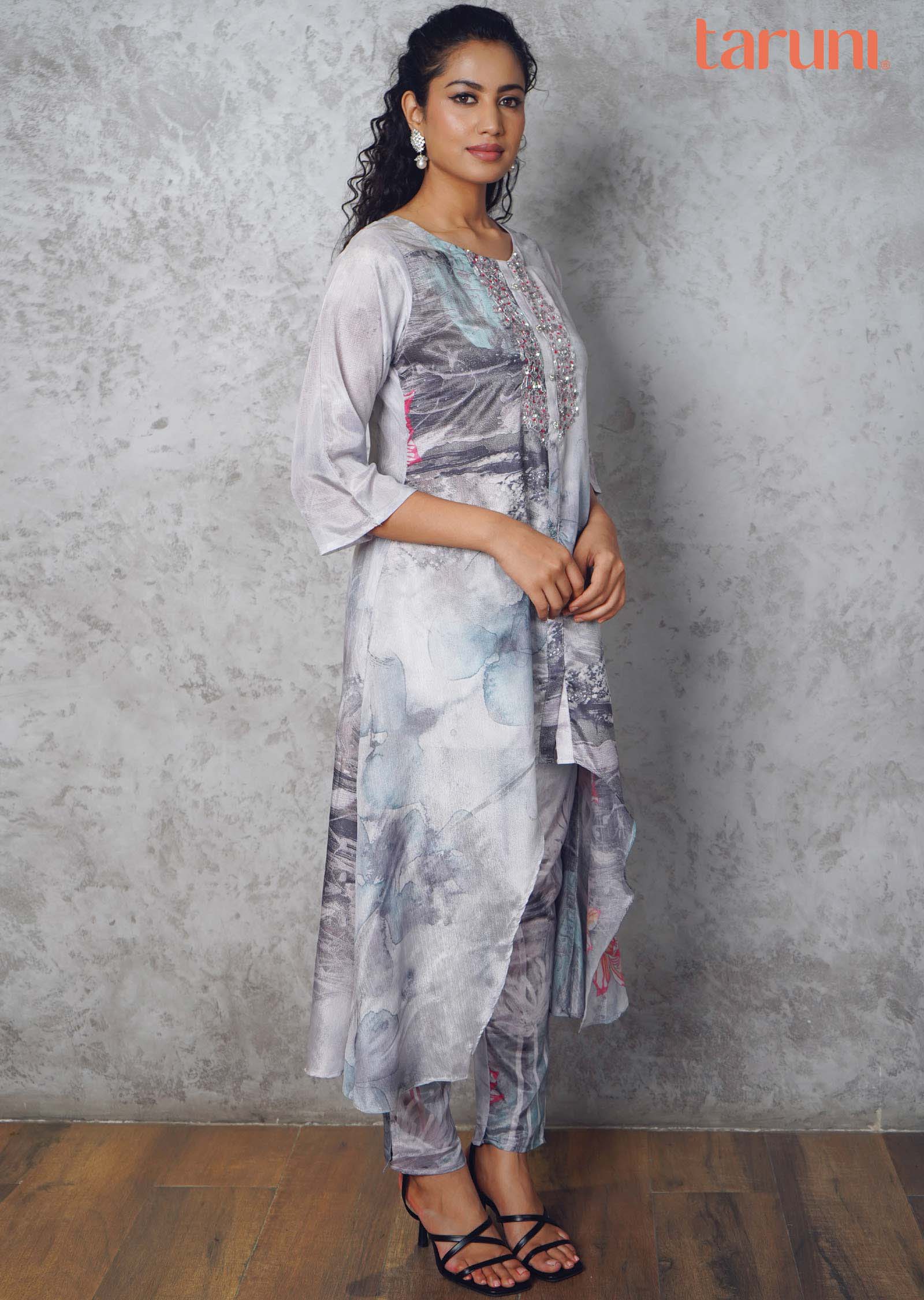 Grey Crepe Kurti Sets