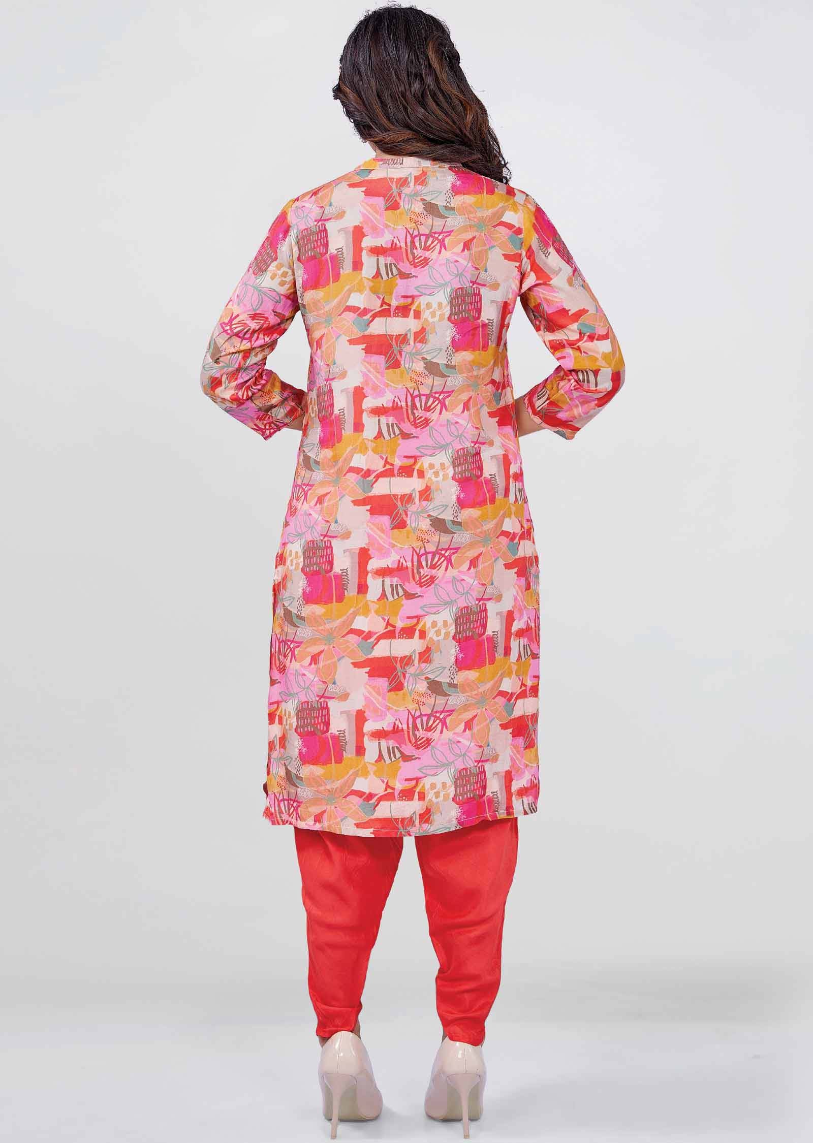 Peach/Pink Muslin Printed Kurti Sets