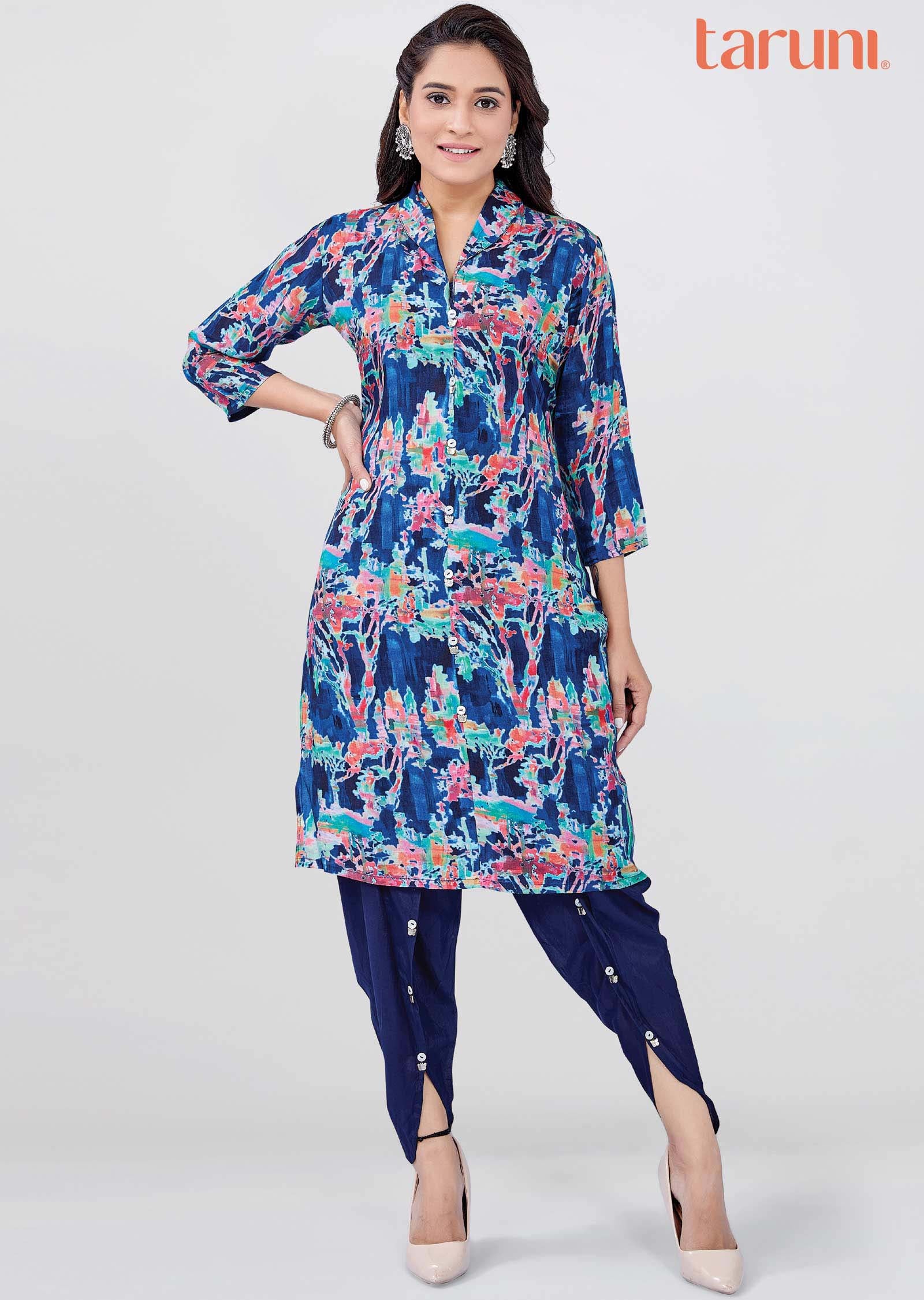 Navy Blue Muslin Kurti Sets