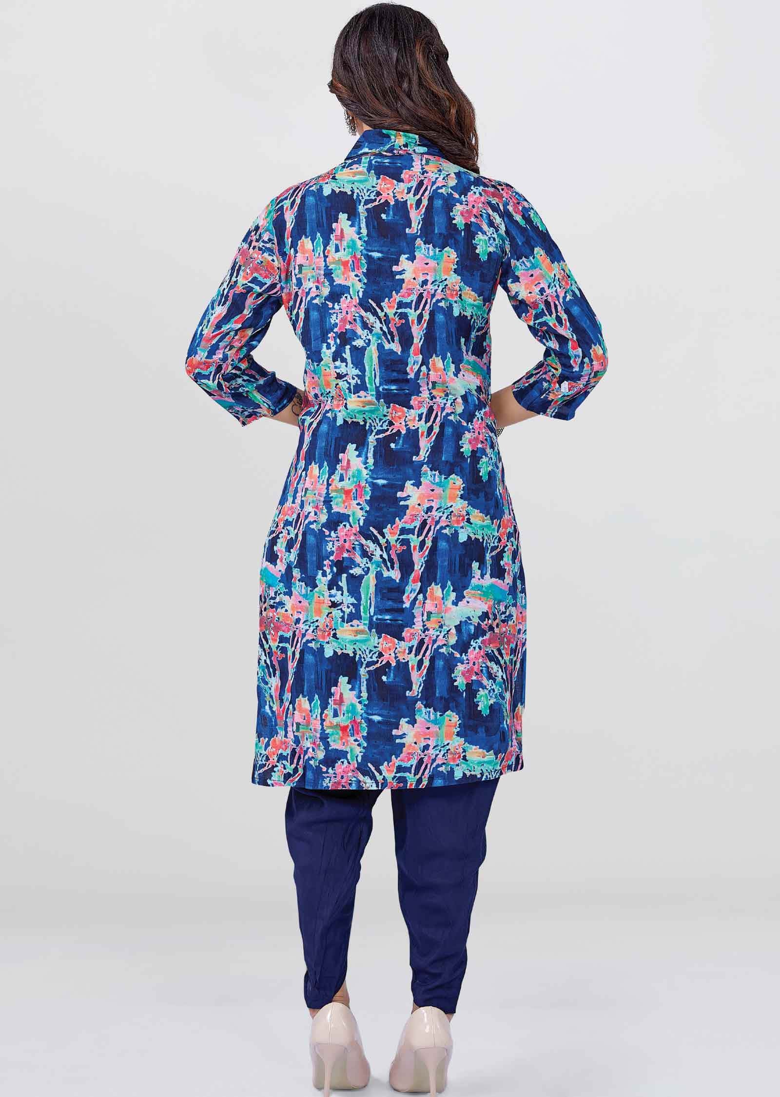 Navy Blue Muslin Kurti Sets