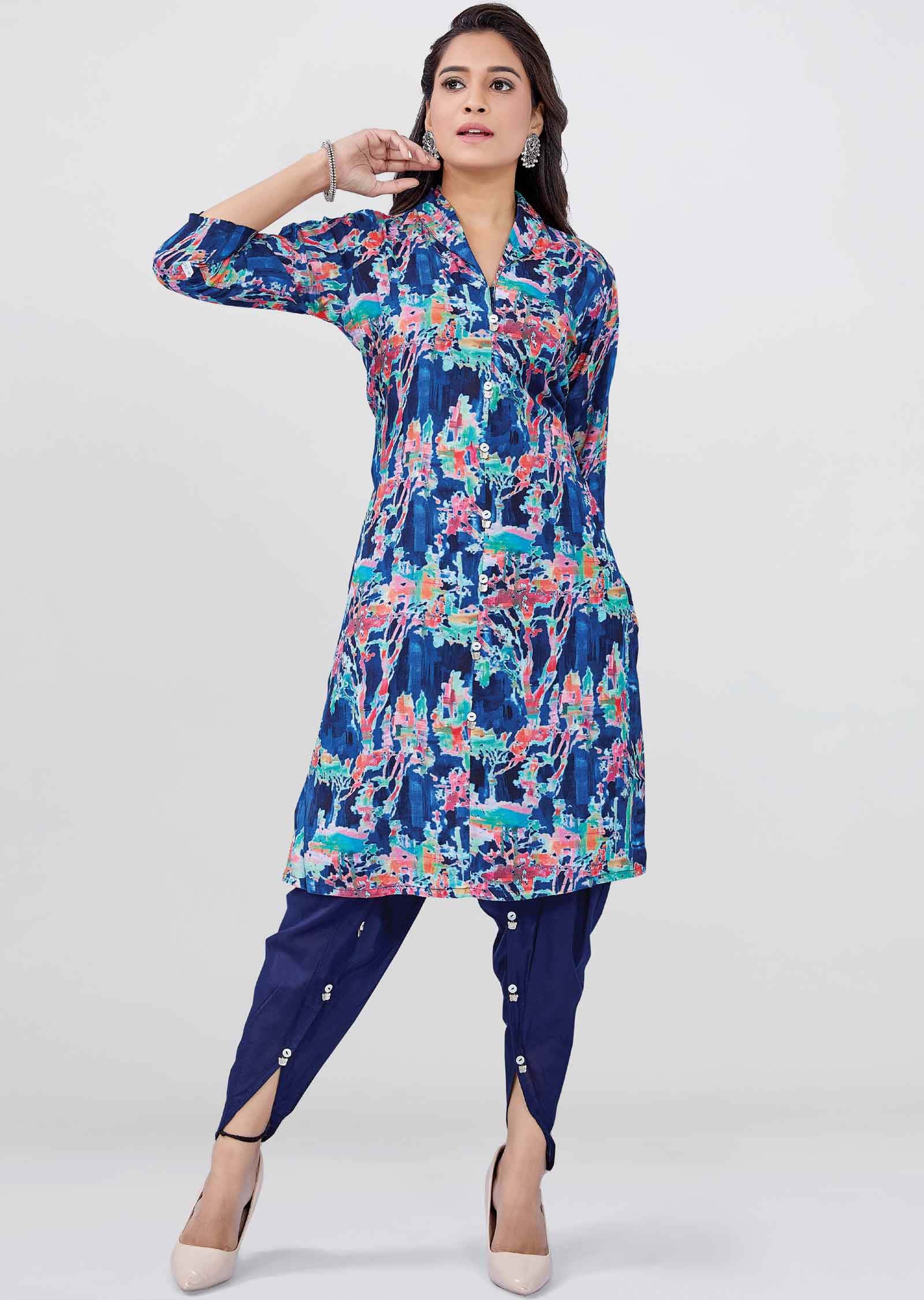 Navy Blue Muslin Kurti Sets