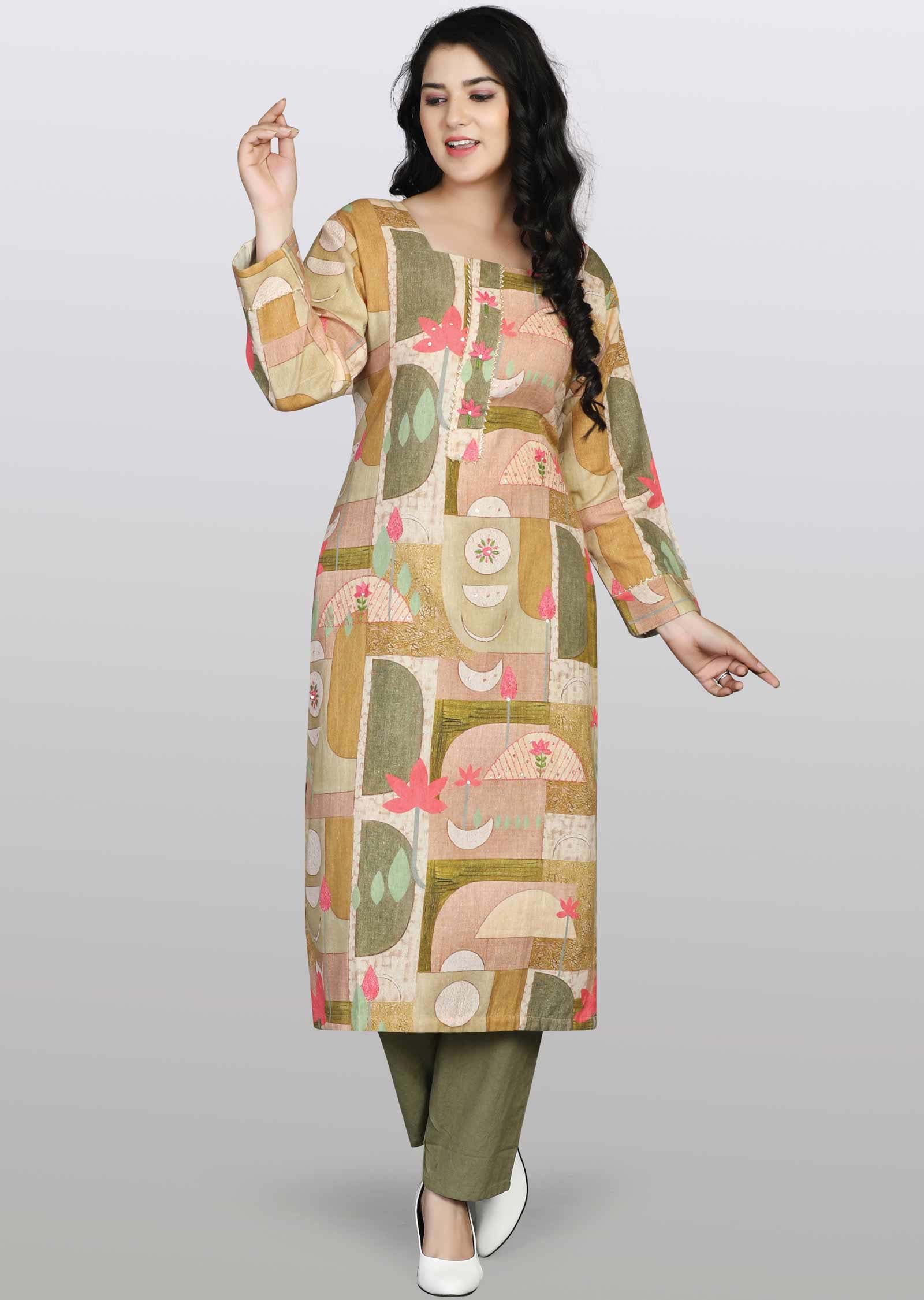 Brown Cotton Kurti Sets