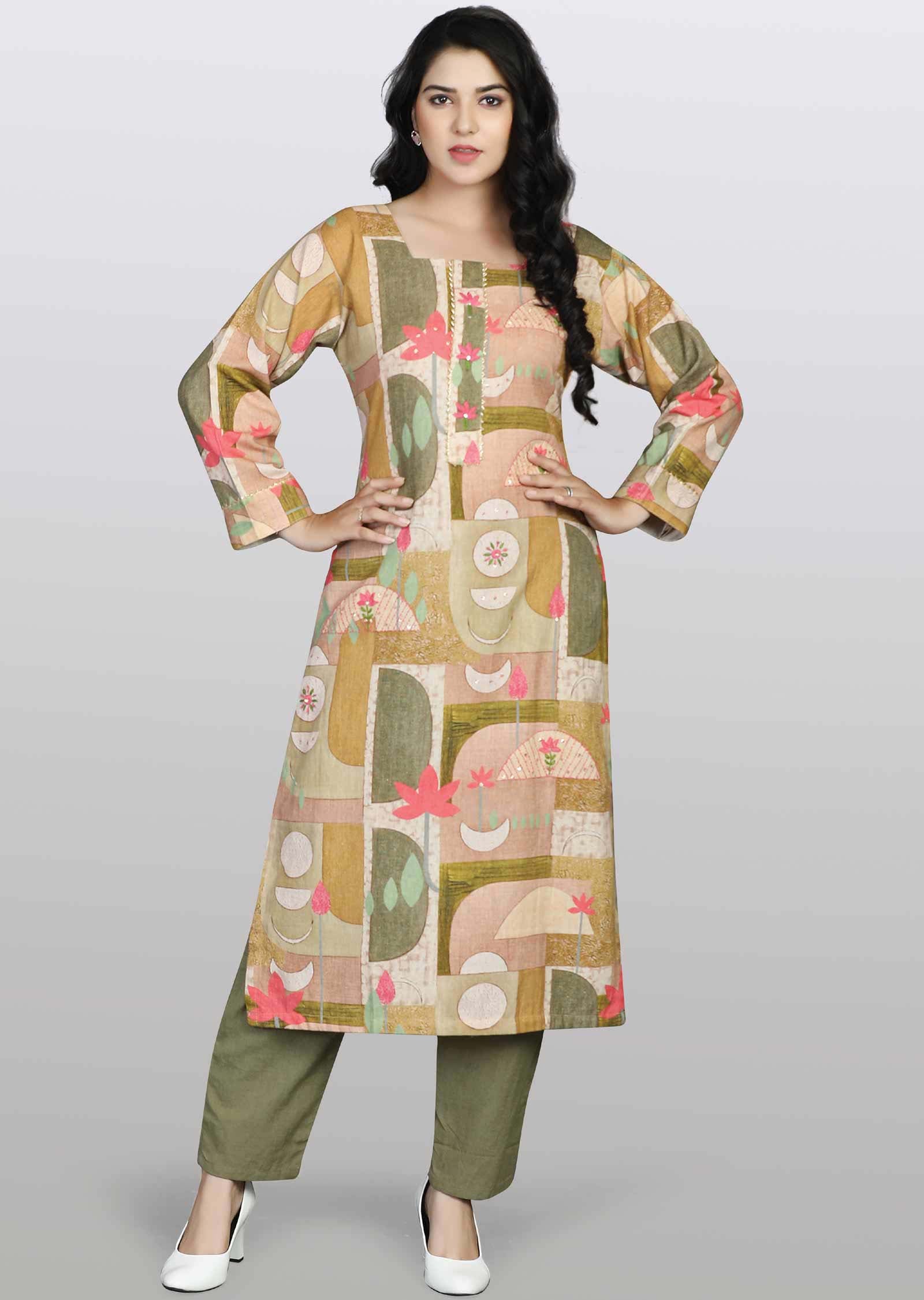 Brown Cotton Kurti Sets