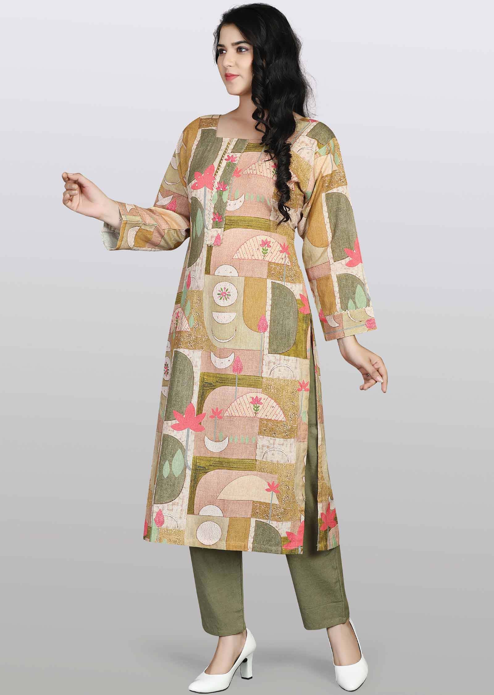 Brown Cotton Kurti Sets