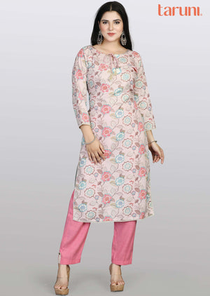 Dusty Pink Cotton Printed Kurti Sets