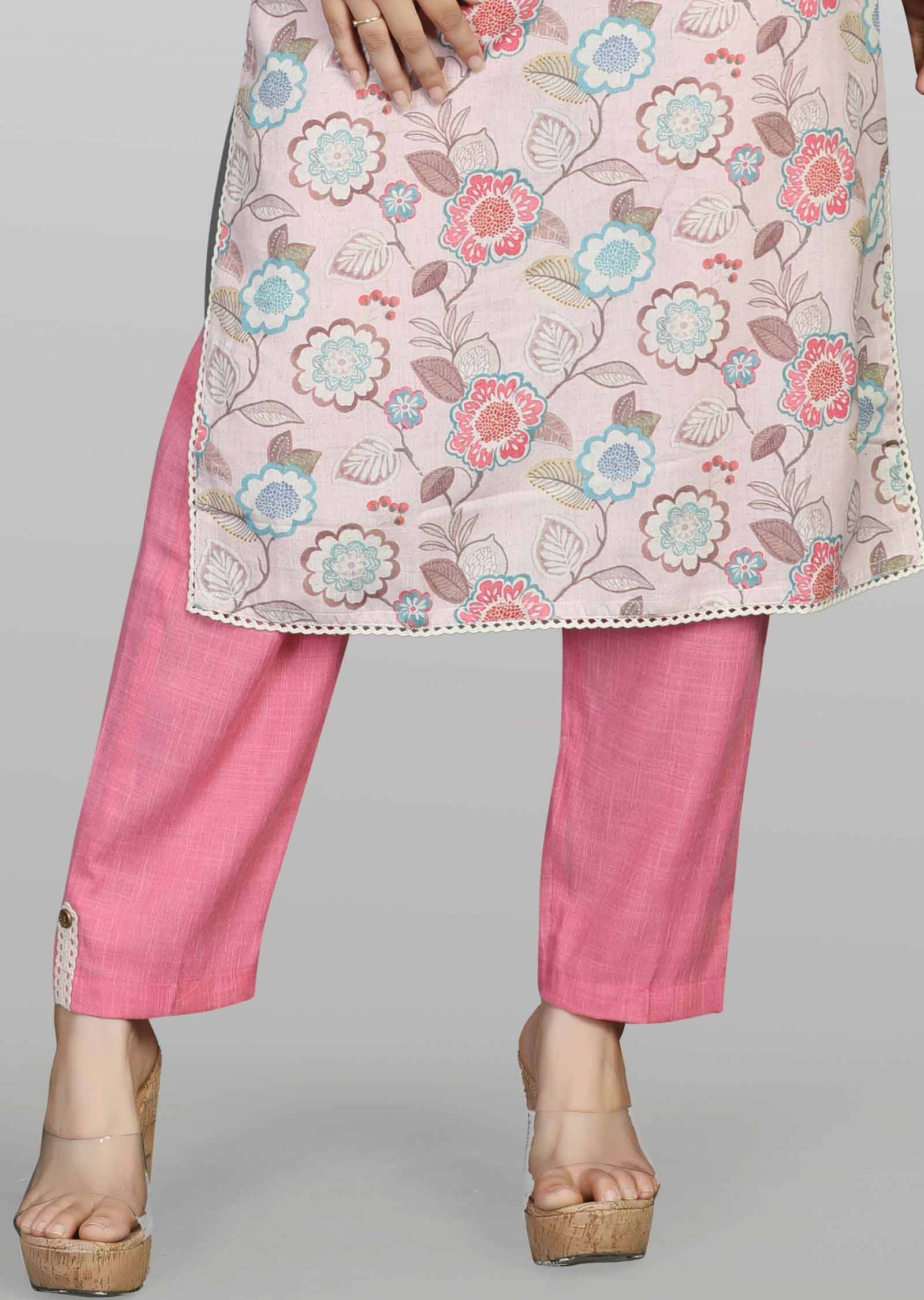 Pink Cotton Kurti Sets