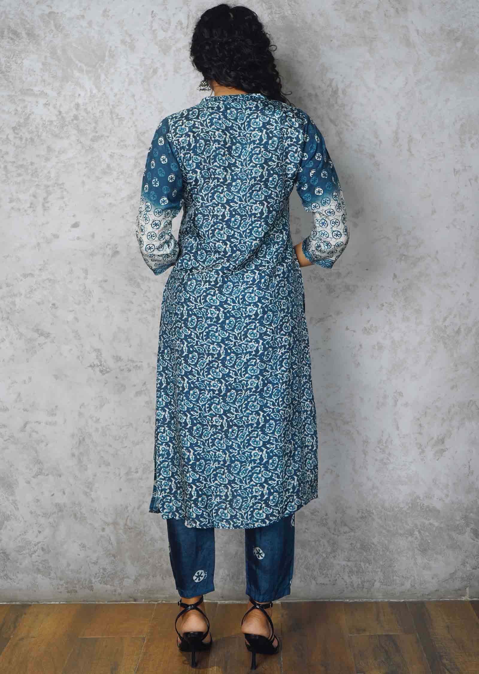 Indigo Blue Modal Embroidered Kurti Sets