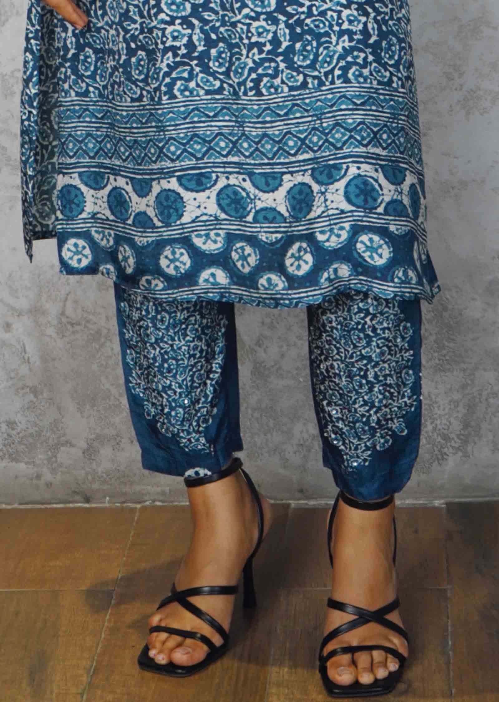 Indigo Blue Modal Embroidered Kurti Sets