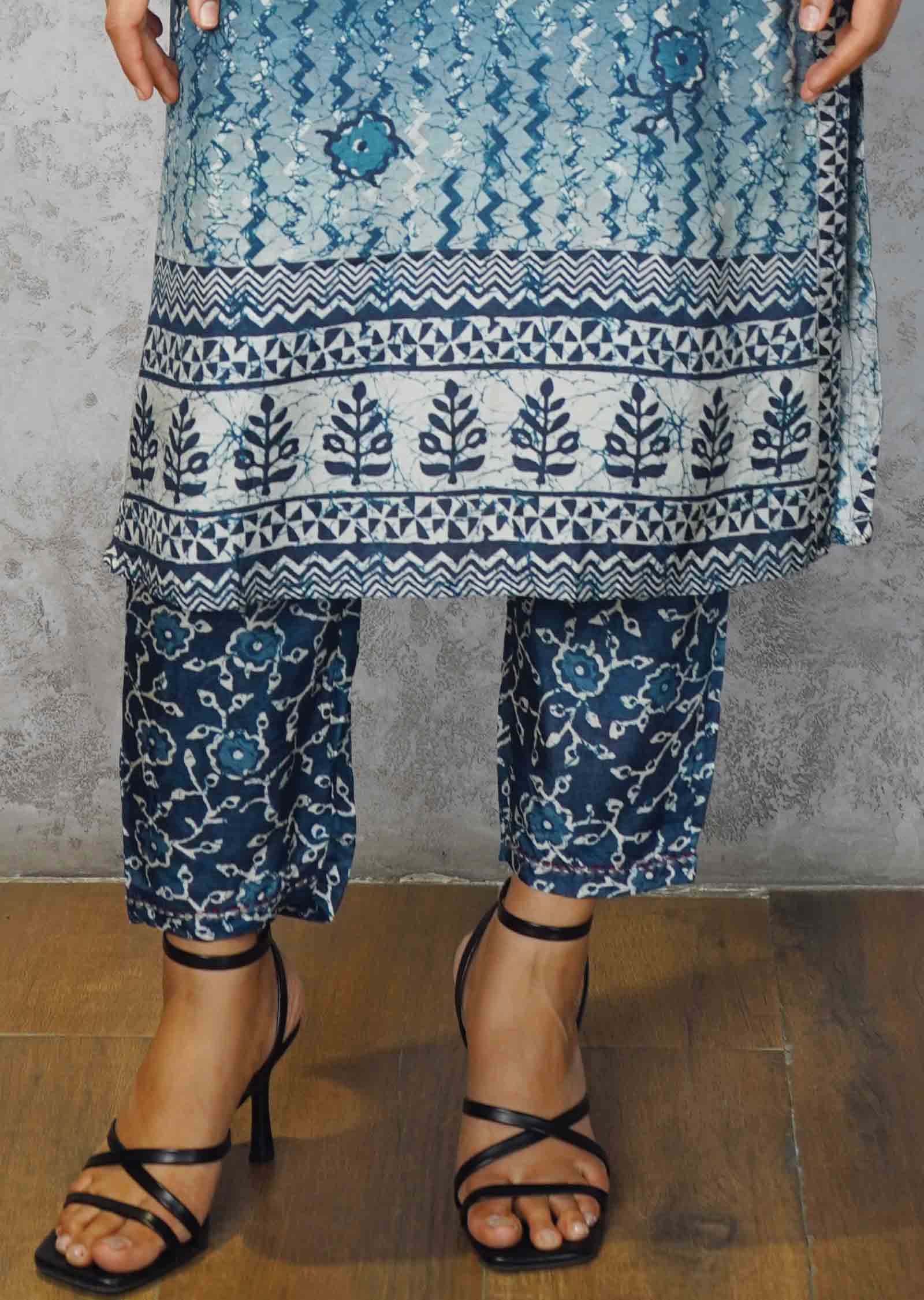 Indigo Blue Modal Embroidered Kurti Sets