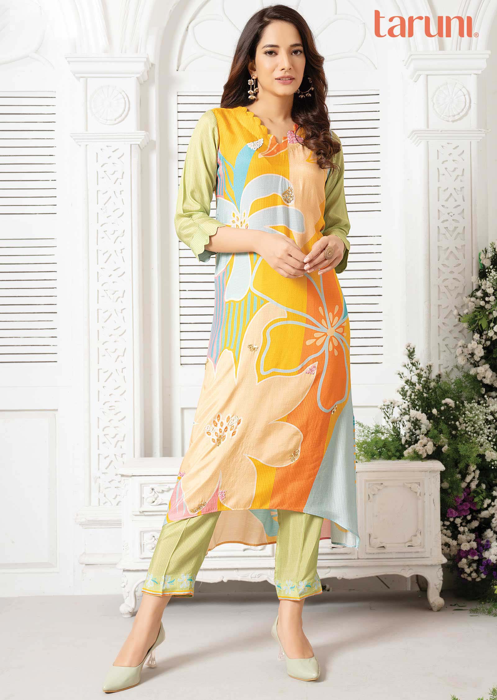 Yellow Muslin Kurti Sets