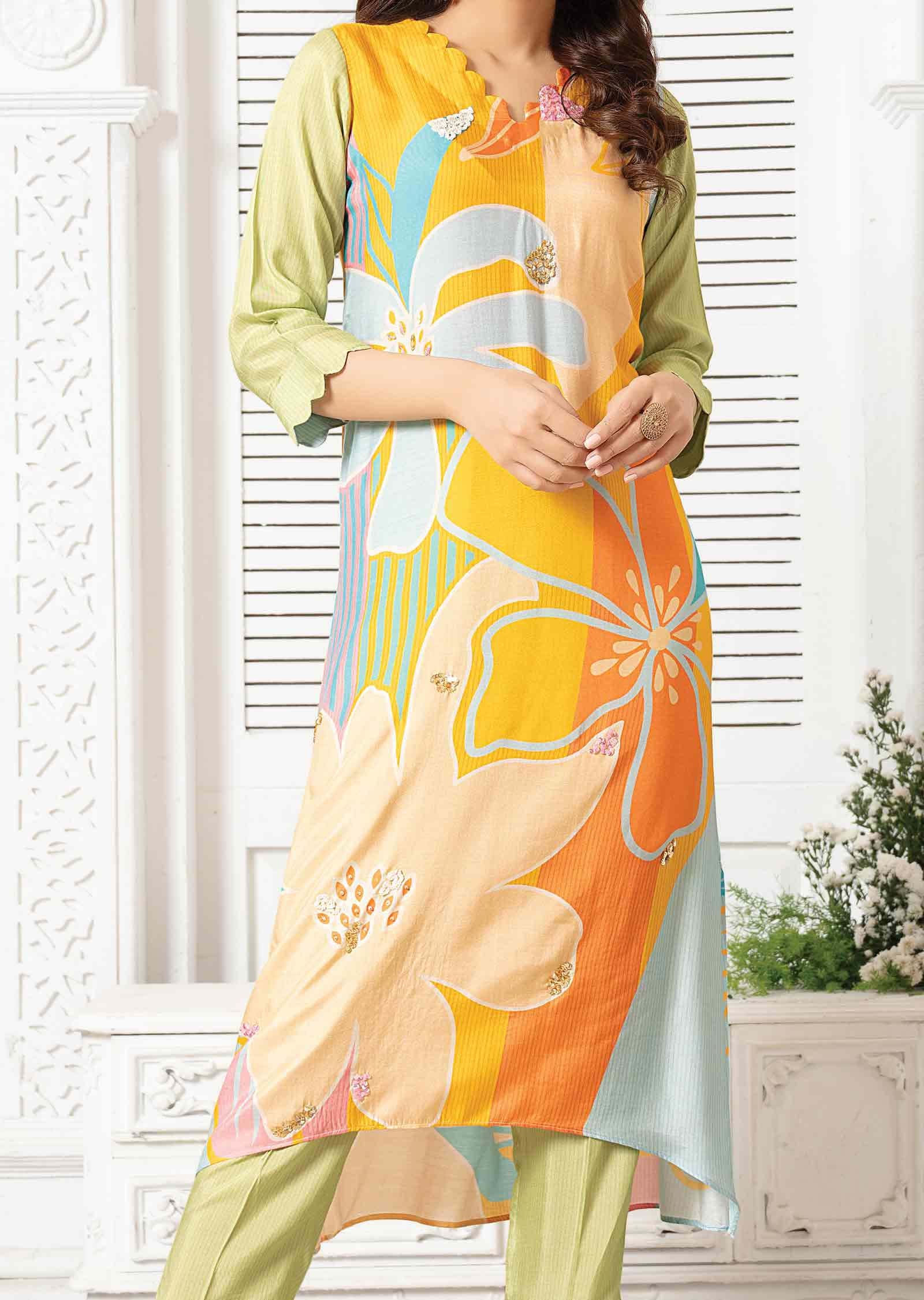 Yellow Muslin Kurti Sets