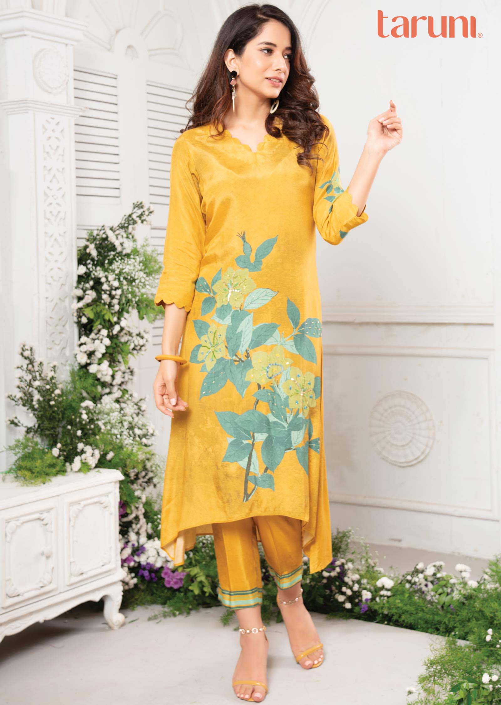 Yellow Muslin Kurti Sets